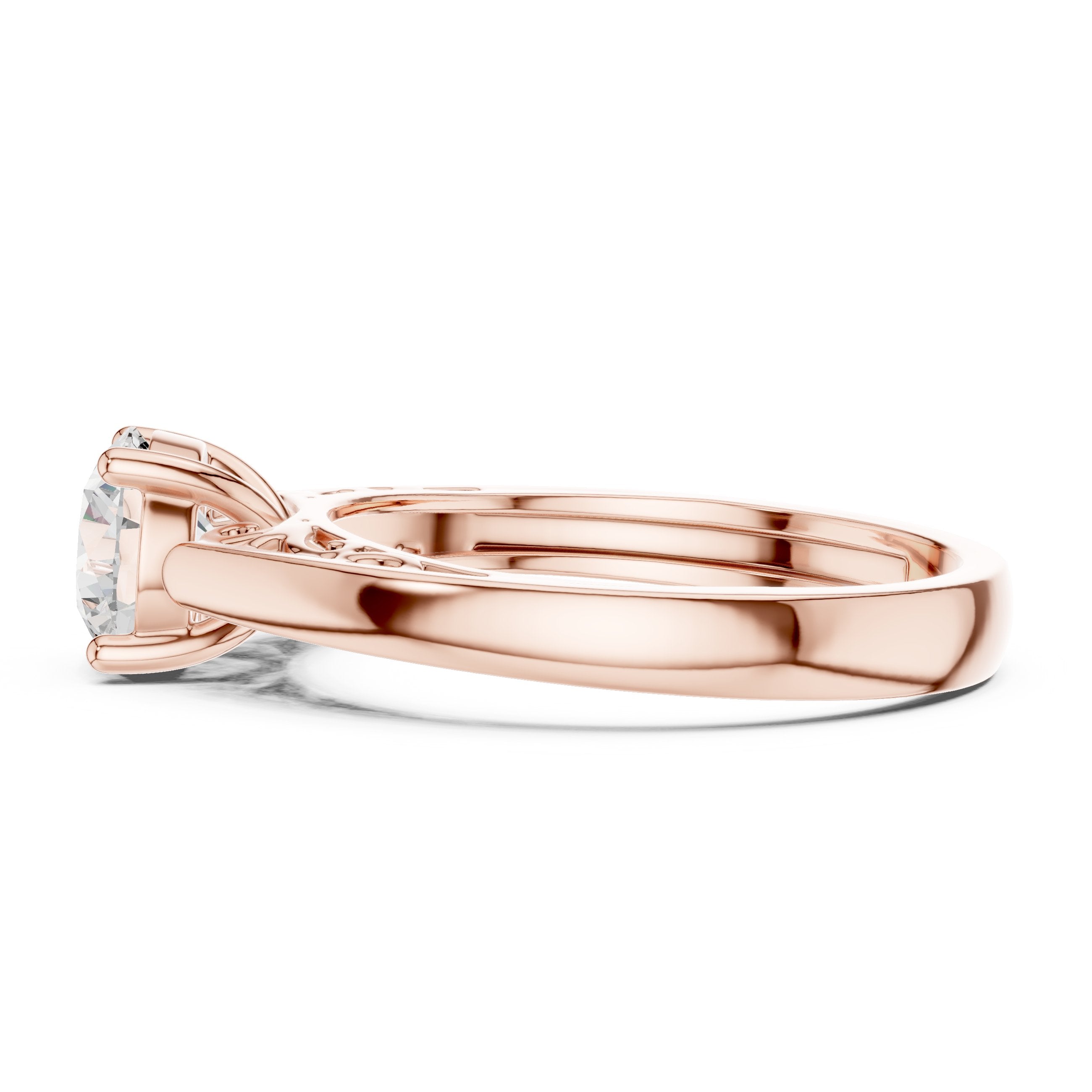 Round Diamond Solitaire Engagement Ring with Decorative Open Shoulders in Rose Gold - VYKA Diamonds