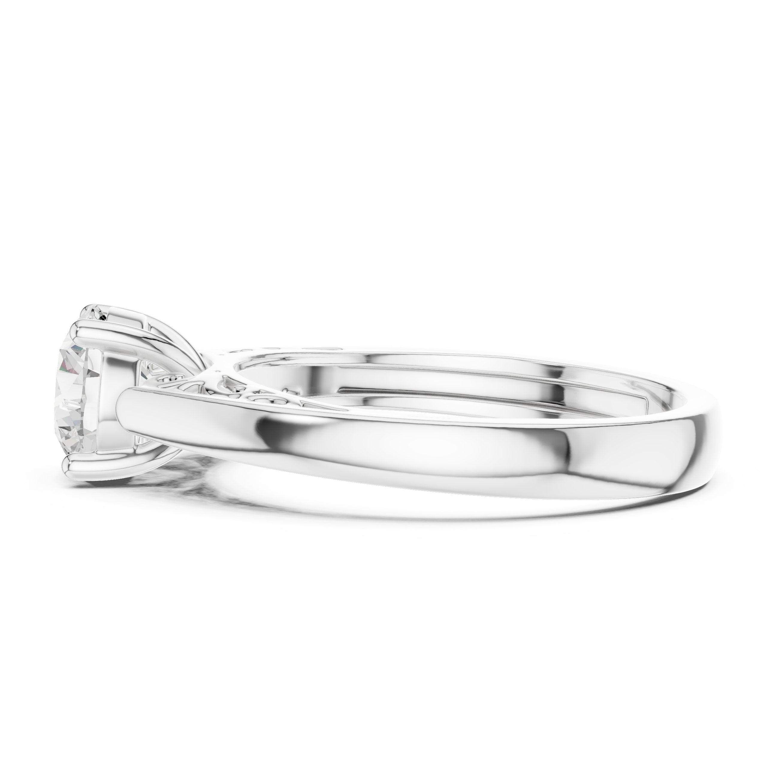 Round Diamond Solitaire Engagement Ring with Decorative Open Shoulders in White Gold - VYKA Diamonds
