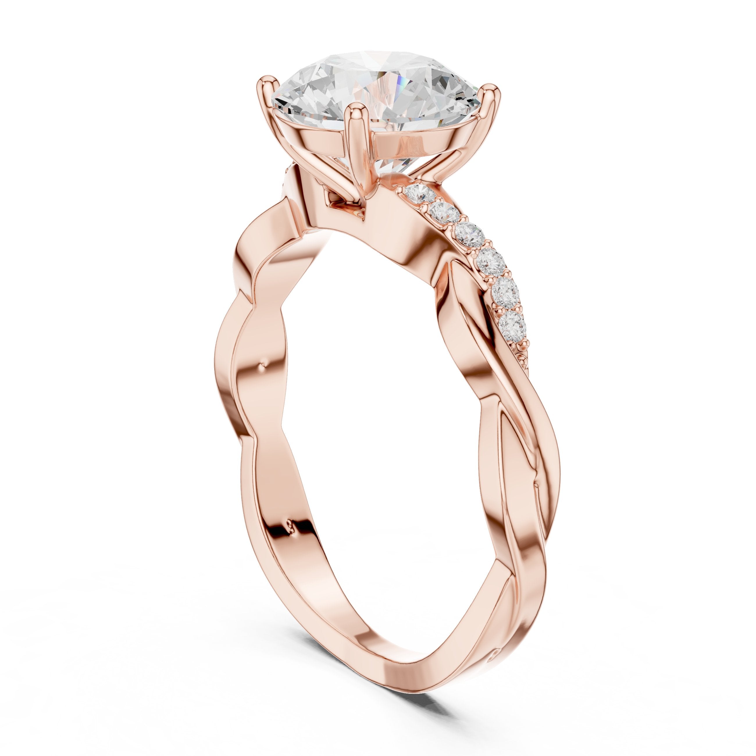 Round Diamond Twisted Vine Engagement Ring in Rose Gold - VYKA Diamonds