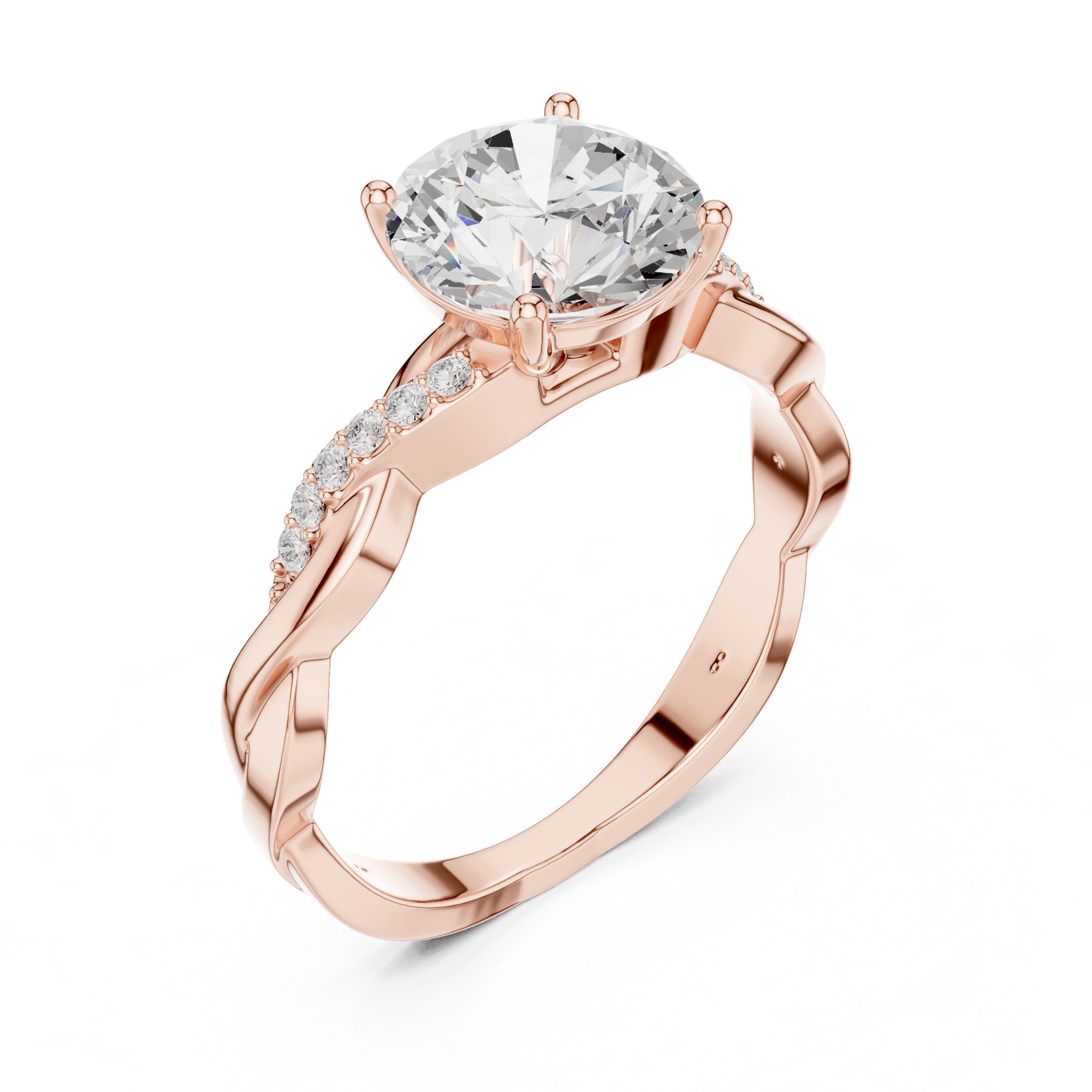 Round Diamond Twisted Vine Engagement Ring in Rose Gold - VYKA Diamonds