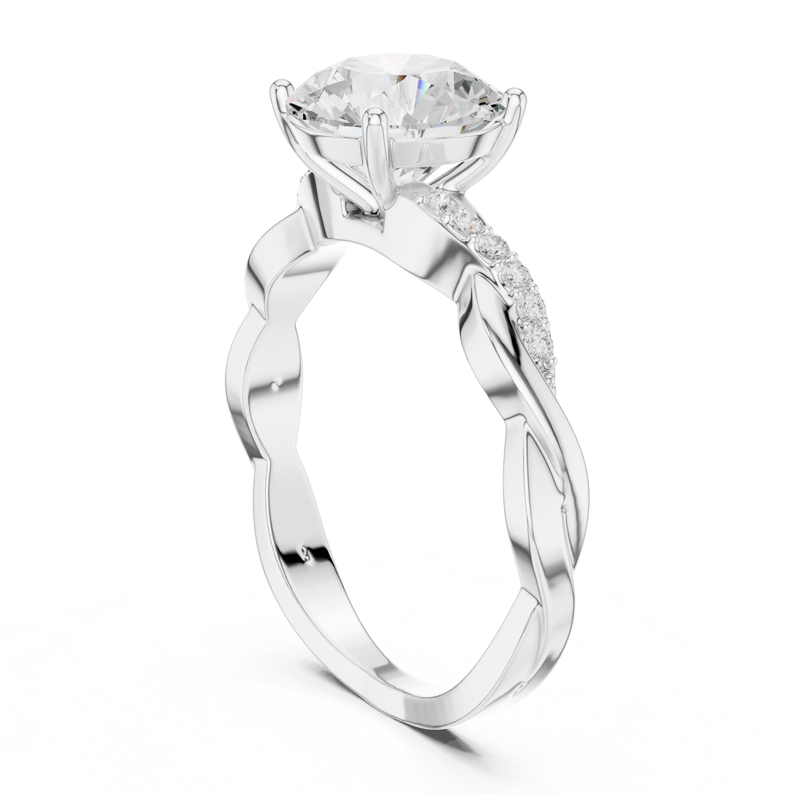 Round Diamond Twisted Vine Engagement Ring in White Gold - VYKA Diamonds