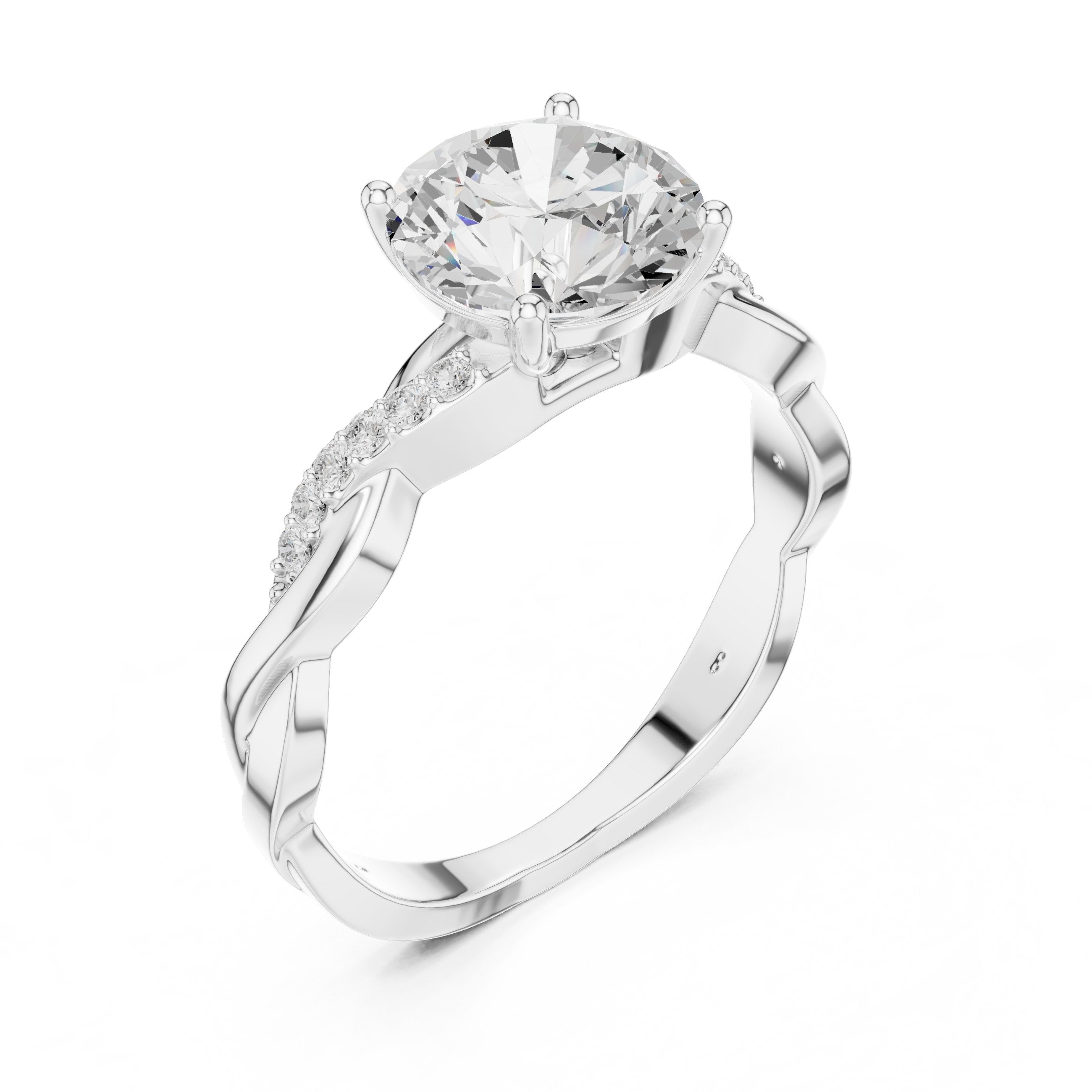 Round Diamond Twisted Vine Engagement Ring in White Gold - VYKA Diamonds