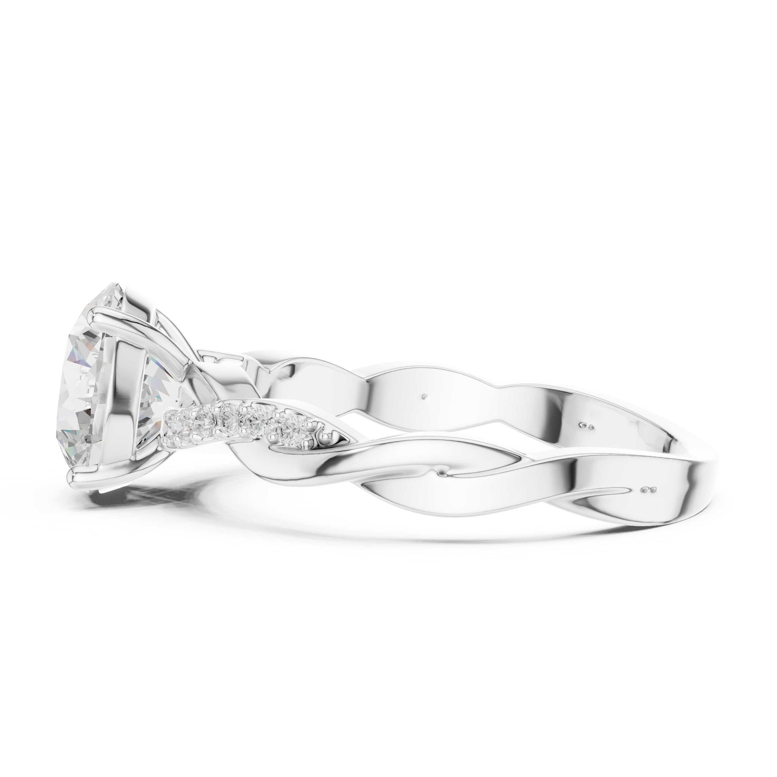Round Diamond Twisted Vine Engagement Ring in White Gold - VYKA Diamonds