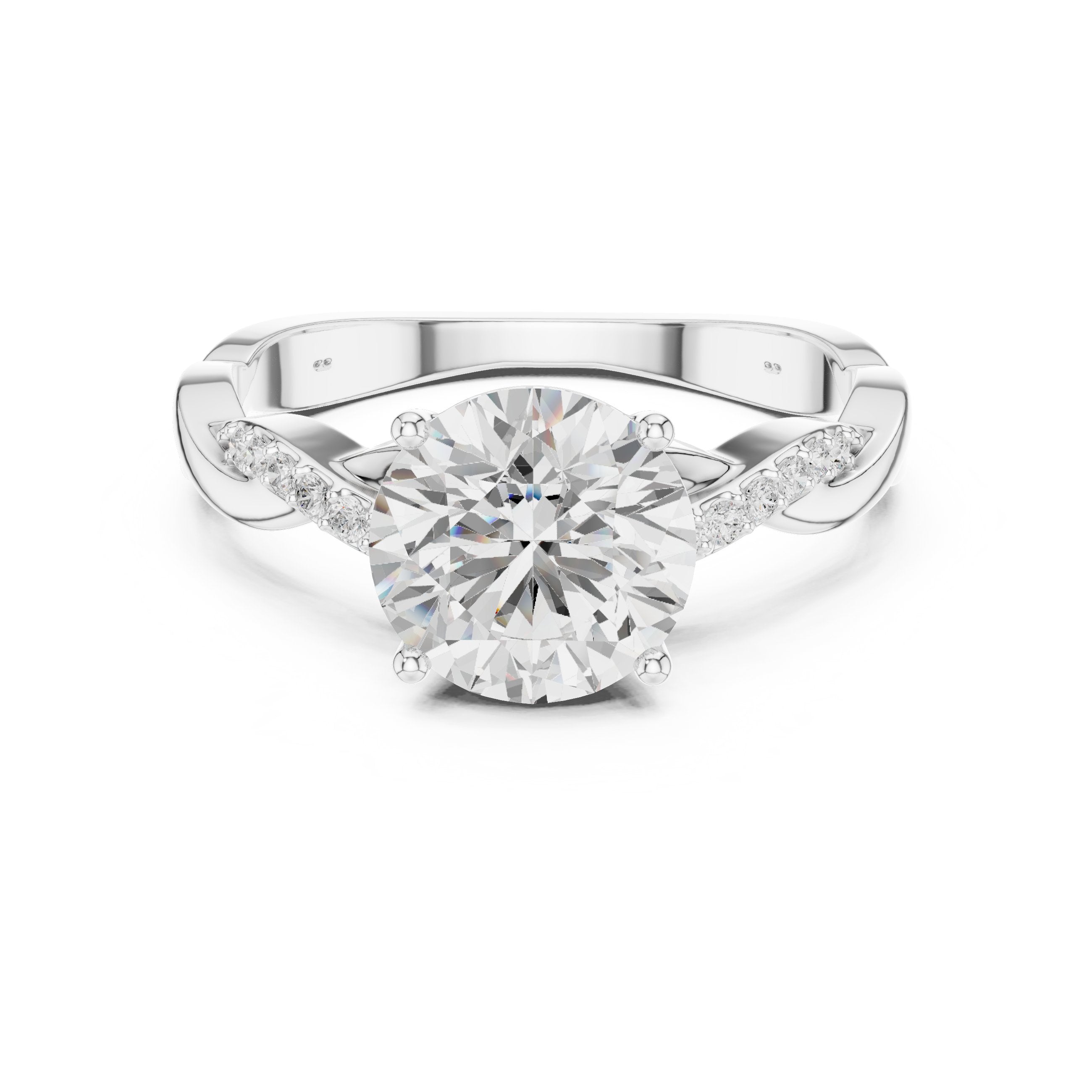 Round Diamond Twisted Vine Engagement Ring in White Gold - VYKA Diamonds