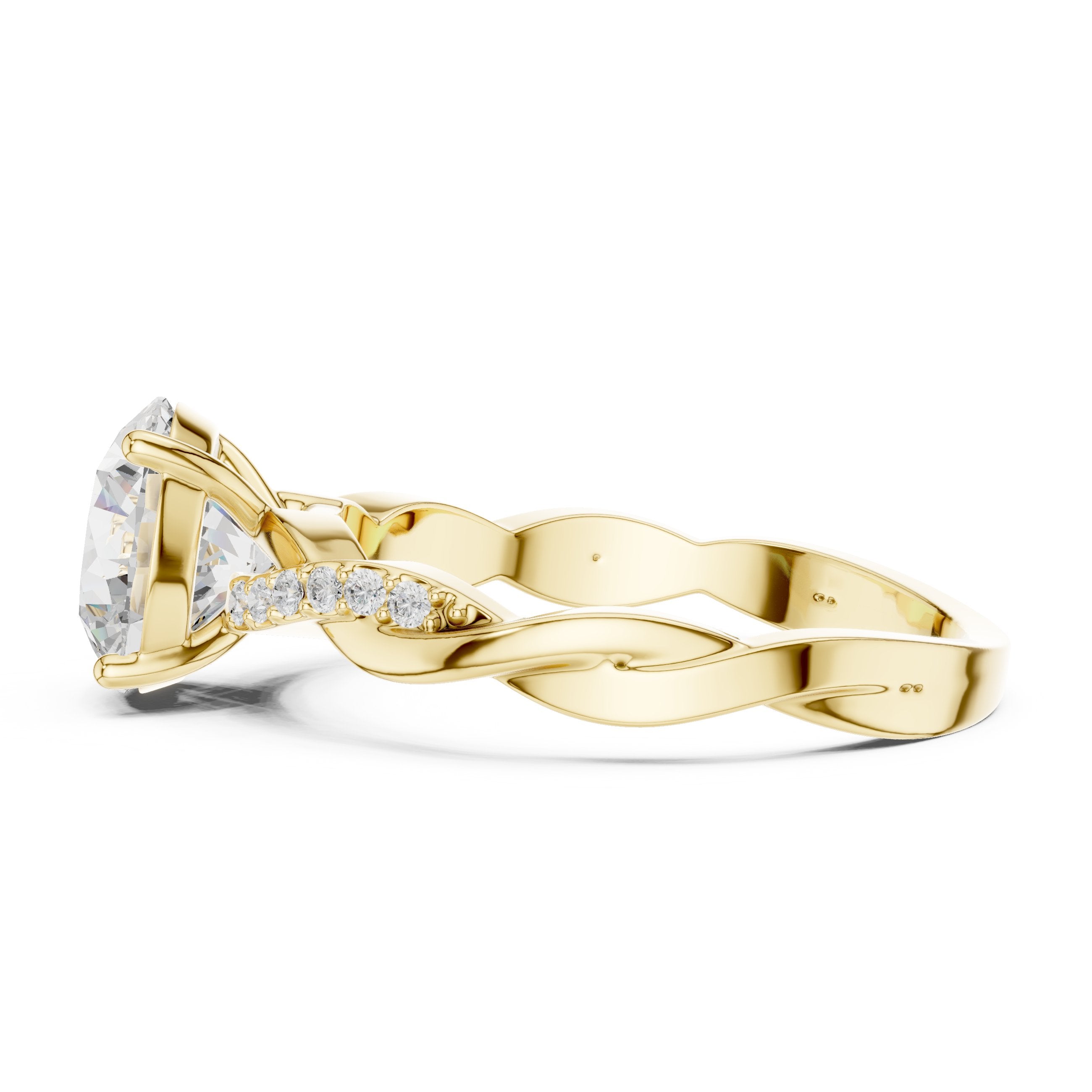 Round Diamond Twisted Vine Engagement Ring in Yellow Gold - VYKA Diamonds