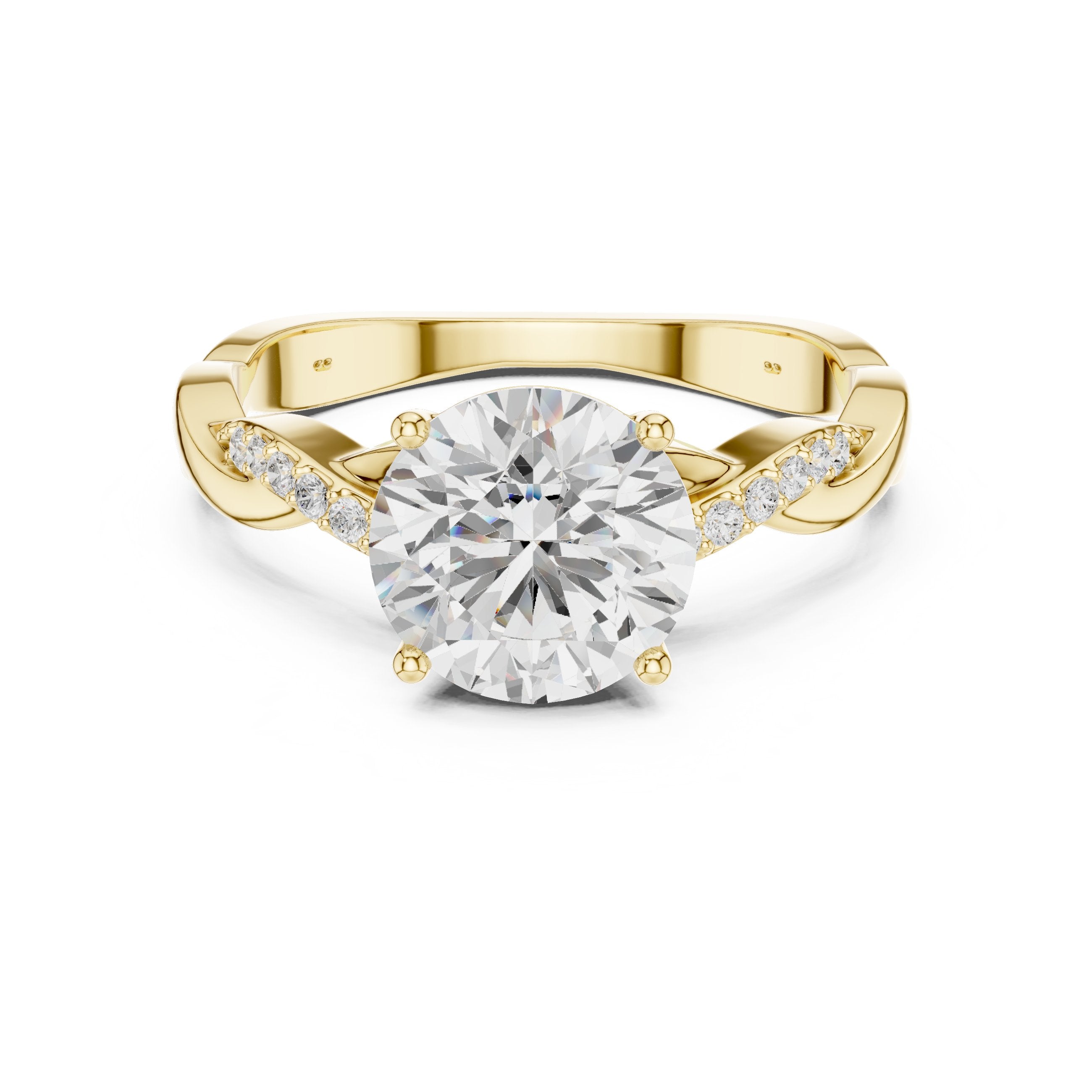 Round Diamond Twisted Vine Engagement Ring in Yellow Gold - VYKA Diamonds