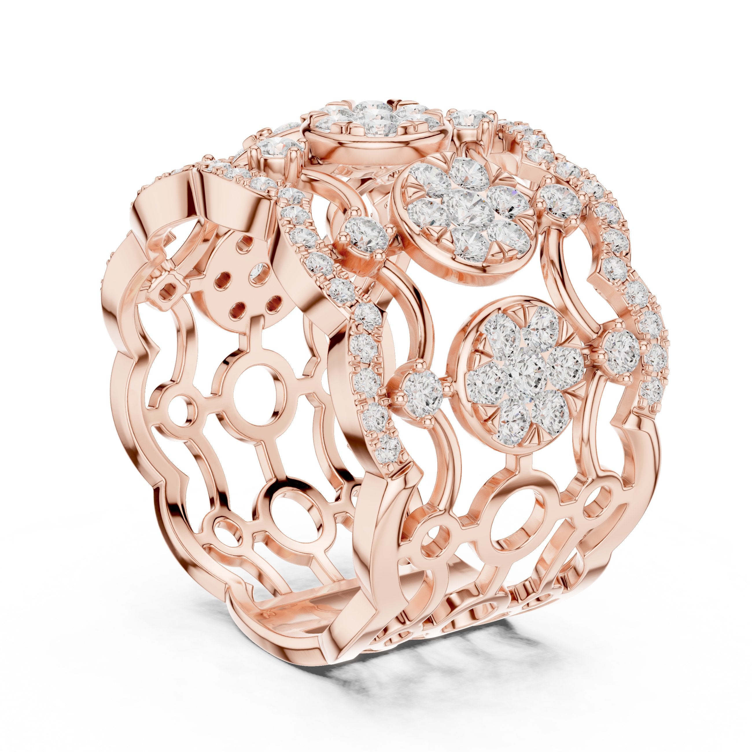 سوار ذكرى عريض بفيليغري بافيه من الألماس المستدير in Rose Gold - VYKA Diamonds