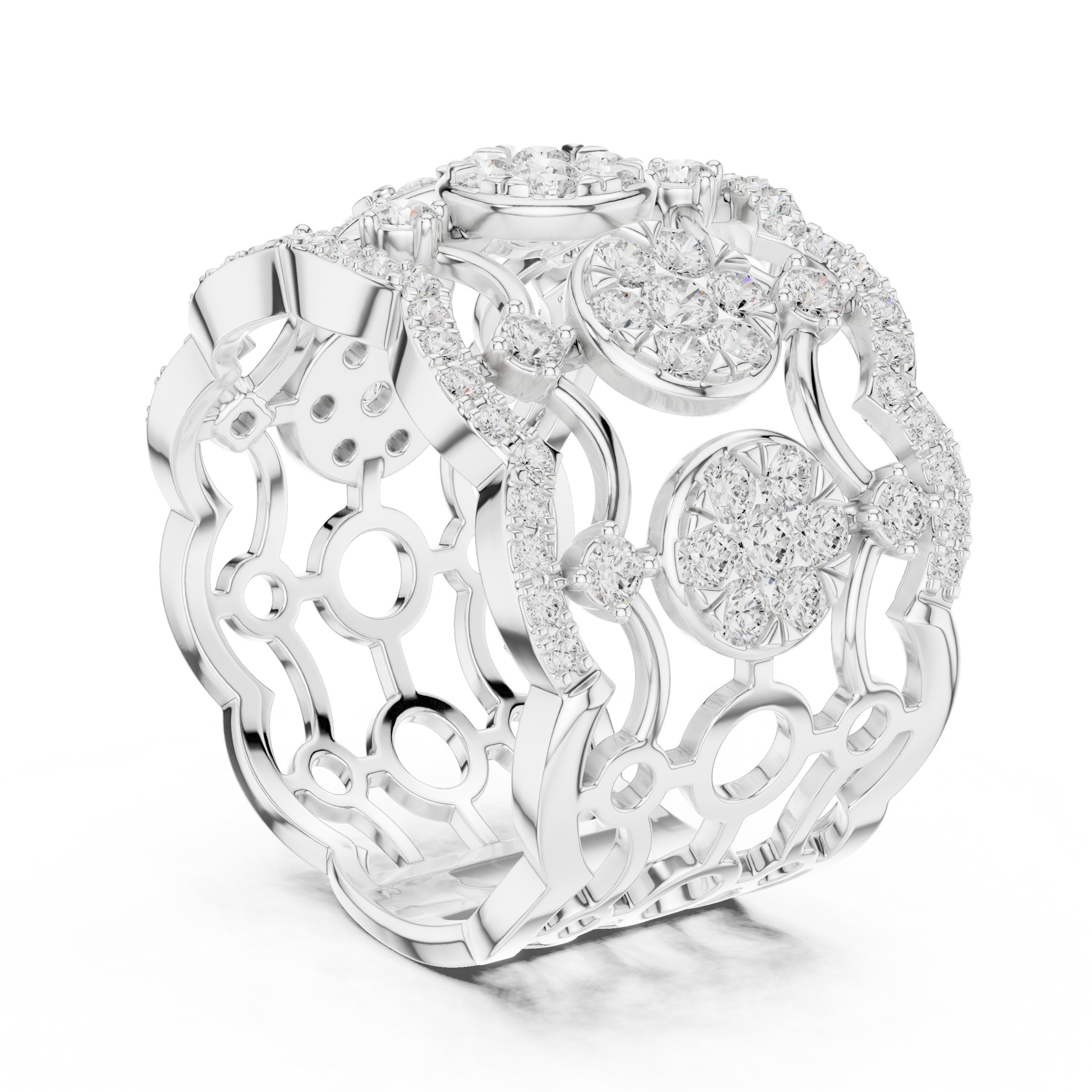 سوار ذكرى عريض بفيليغري بافيه من الألماس المستدير in White Gold - VYKA Diamonds