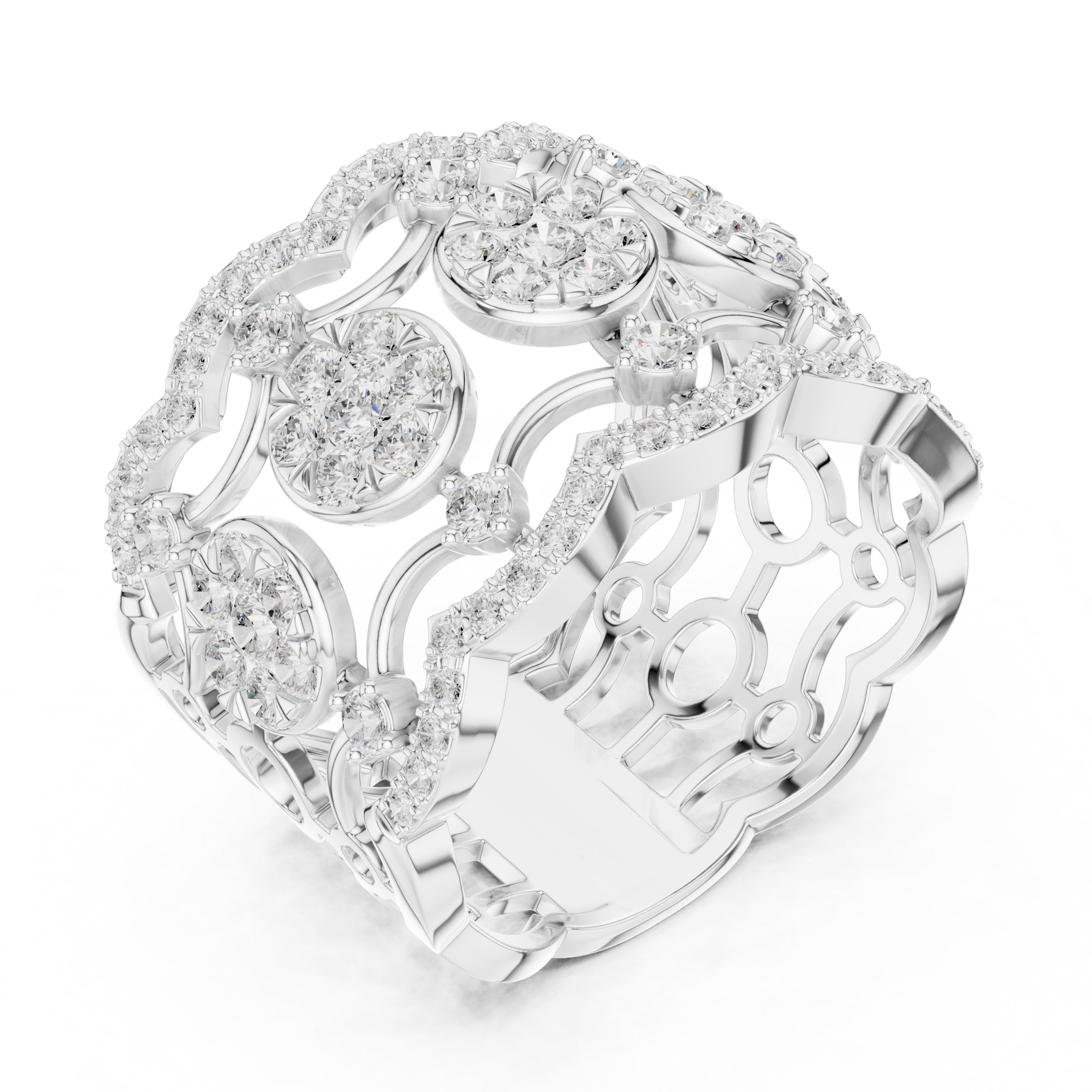 سوار ذكرى عريض بفيليغري بافيه من الألماس المستدير in White Gold - VYKA Diamonds