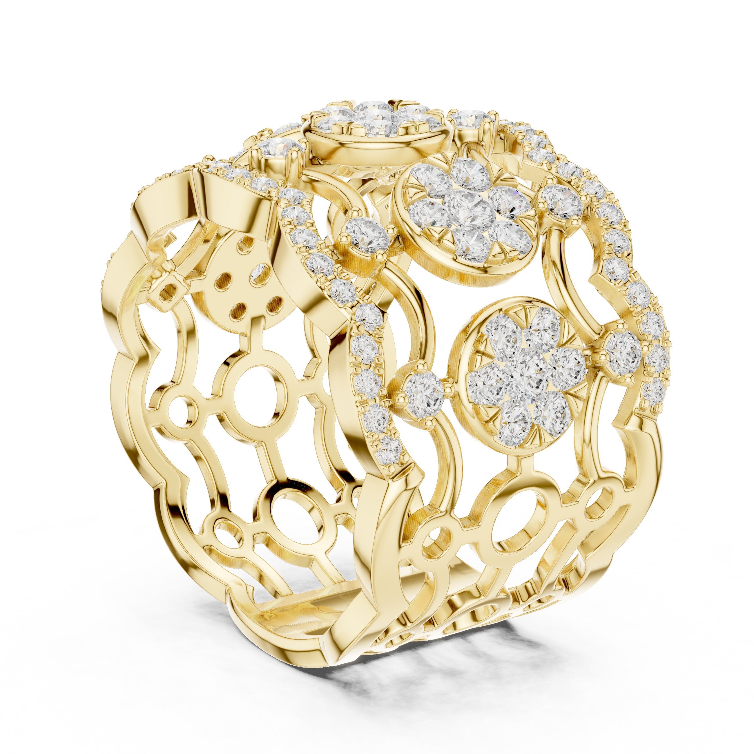 سوار ذكرى عريض بفيليغري بافيه من الألماس المستدير in Yellow Gold - VYKA Diamonds