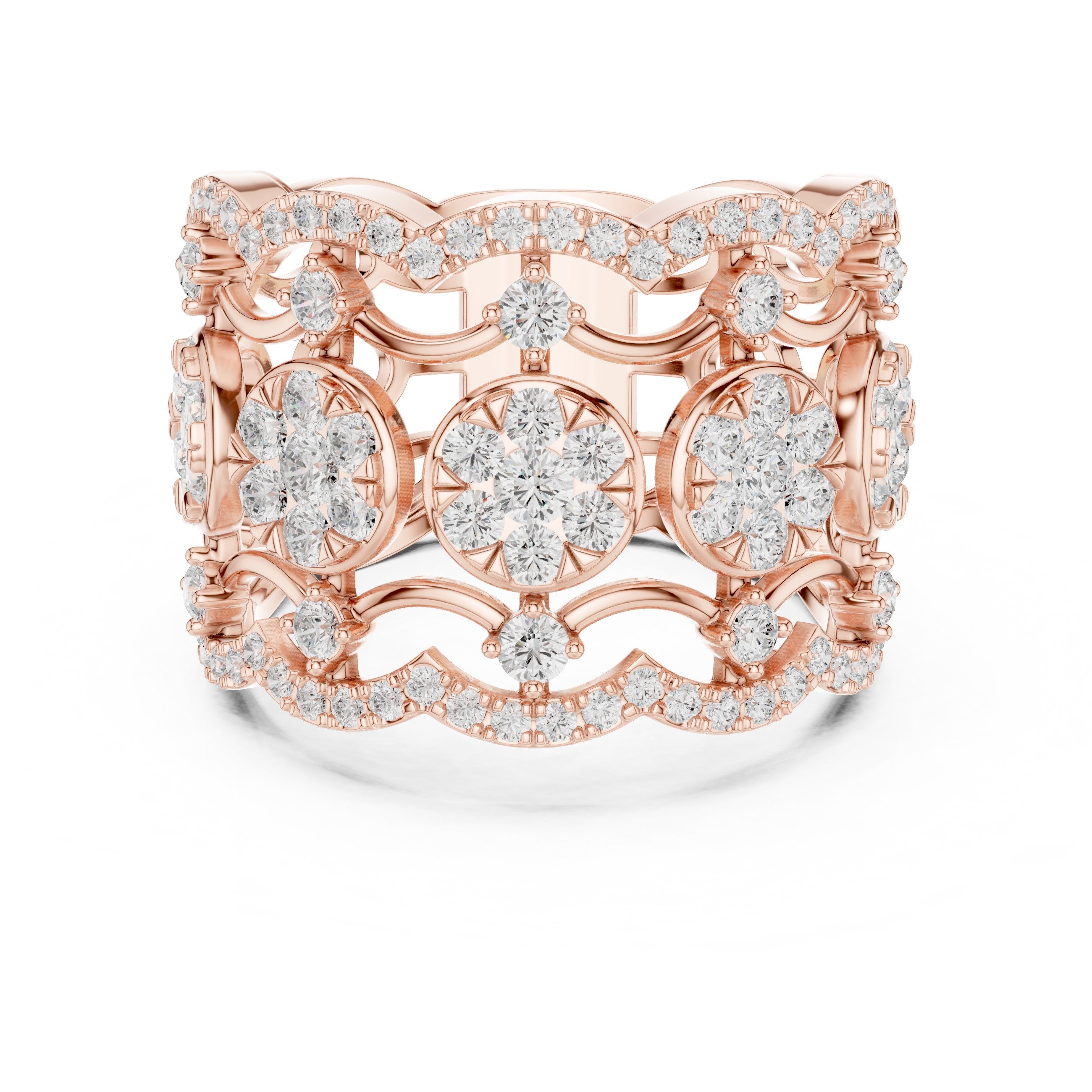 سوار ذكرى عريض بفيليغري بافيه من الألماس المستدير in Rose Gold - VYKA Diamonds