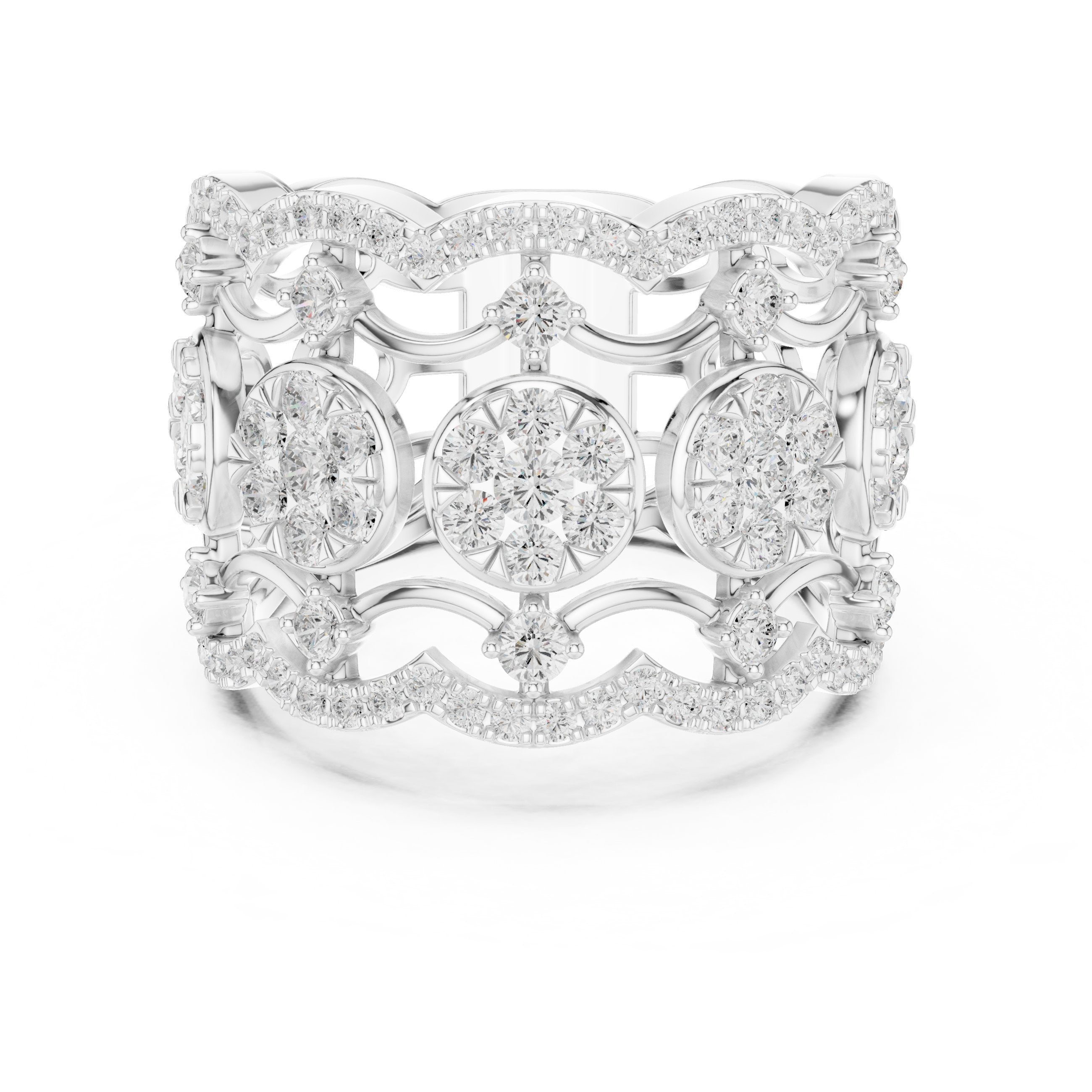 سوار ذكرى عريض بفيليغري بافيه من الألماس المستدير in White Gold - VYKA Diamonds