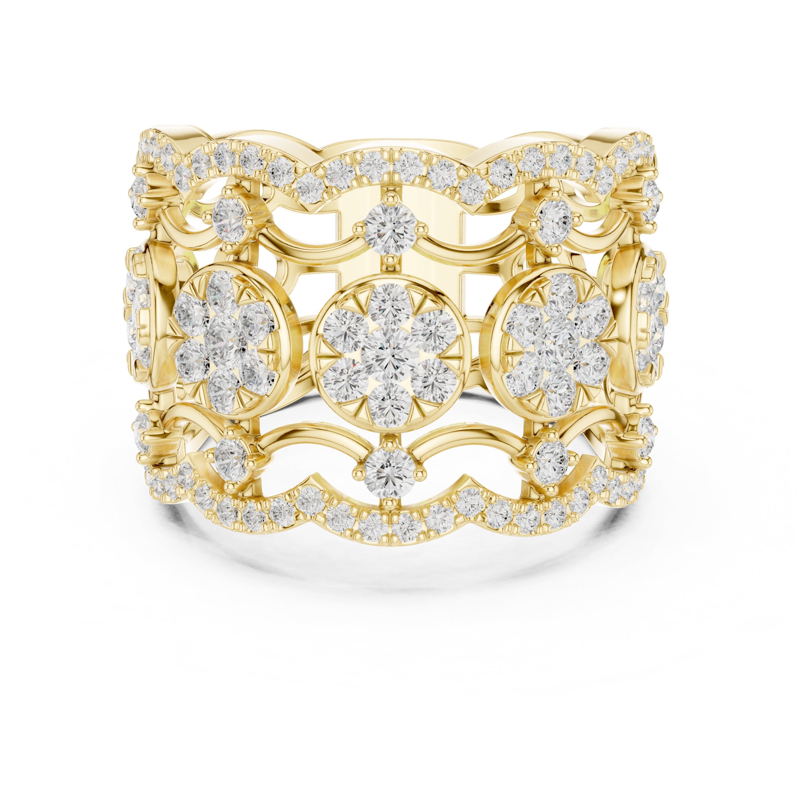 سوار ذكرى عريض بفيليغري بافيه من الألماس المستدير in Yellow Gold - VYKA Diamonds