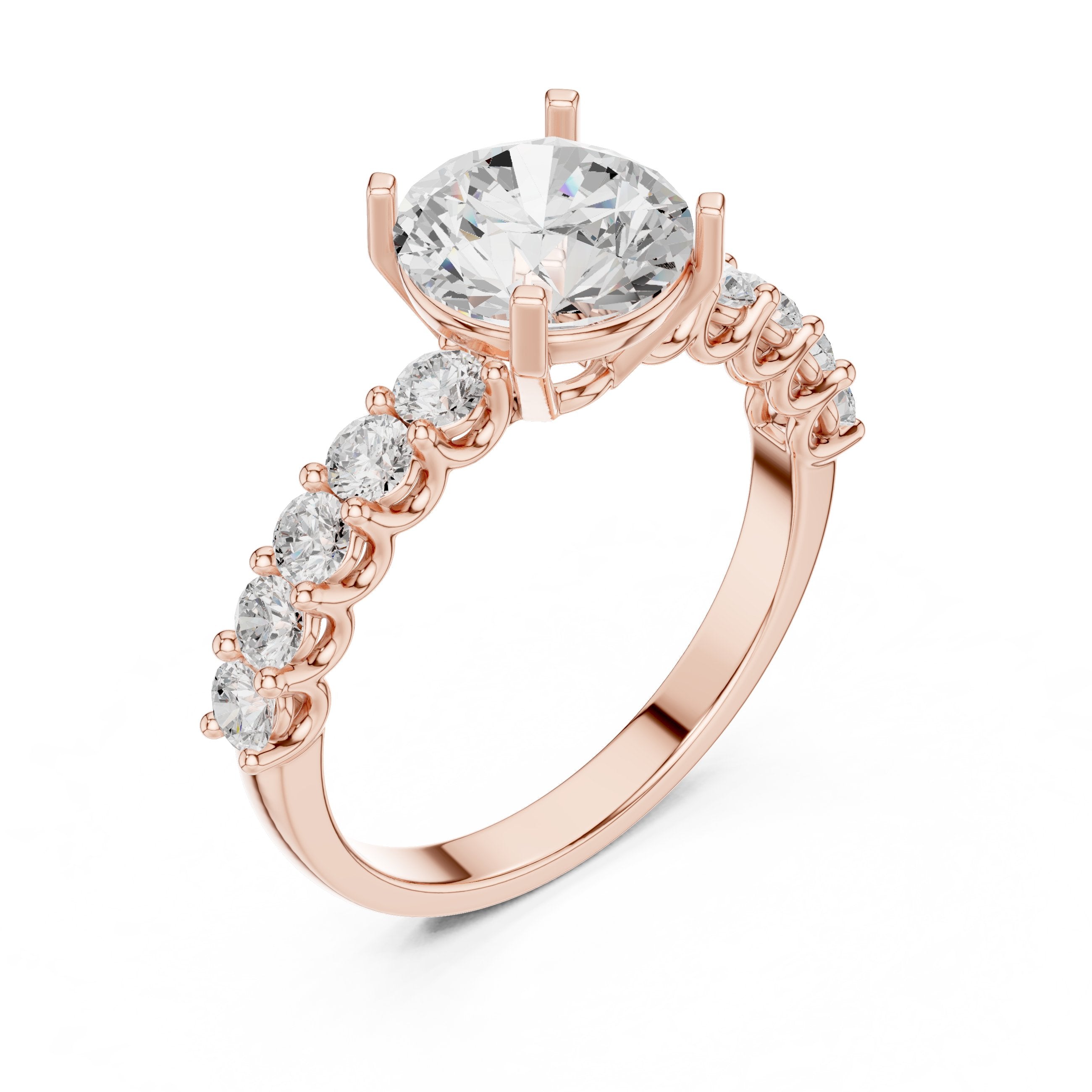Ethereal Side Stone Diamond Engagement Ring in Rose Gold - VYKA Diamonds