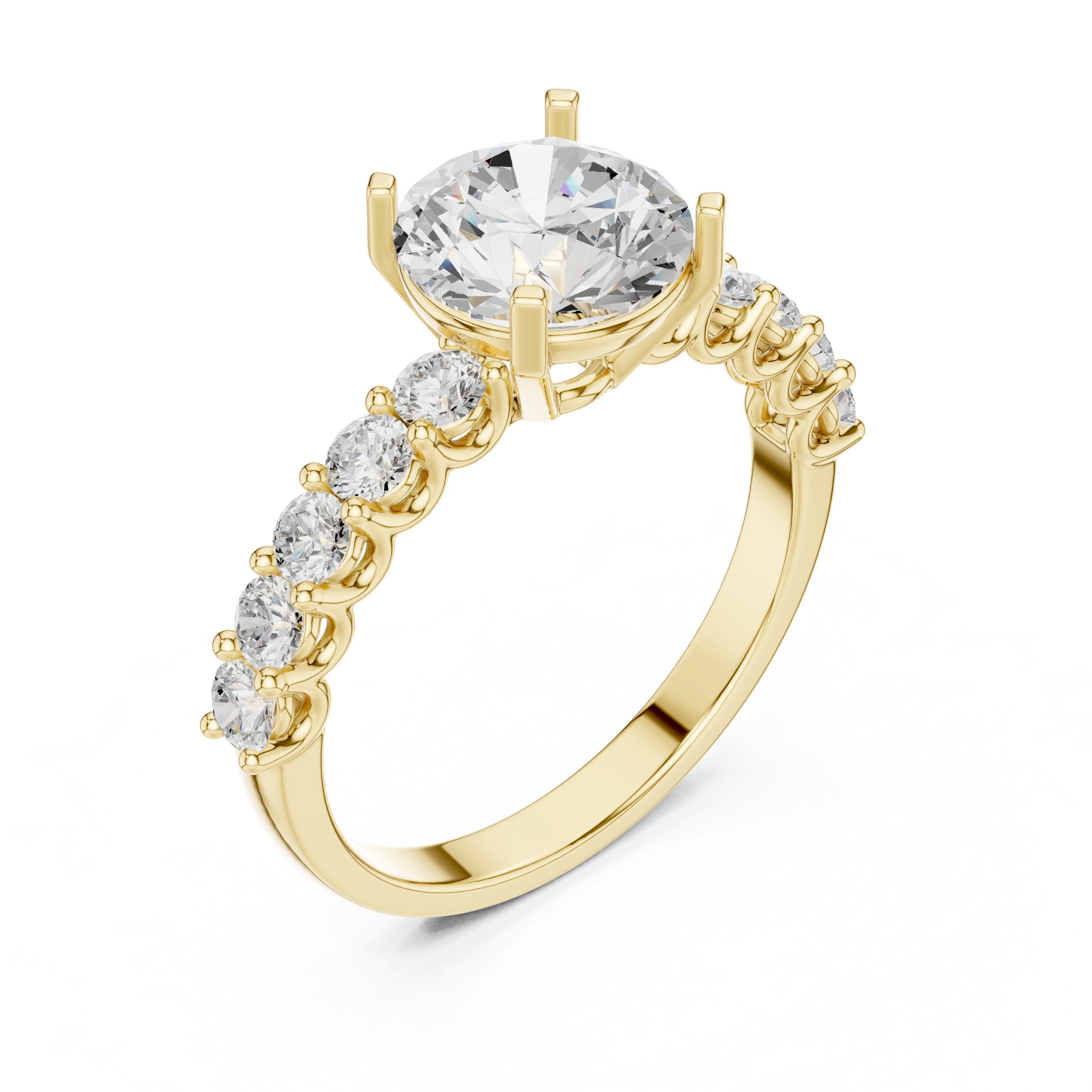 Ethereal Side Stone Diamond Engagement Ring in Yellow Gold - VYKA Diamonds