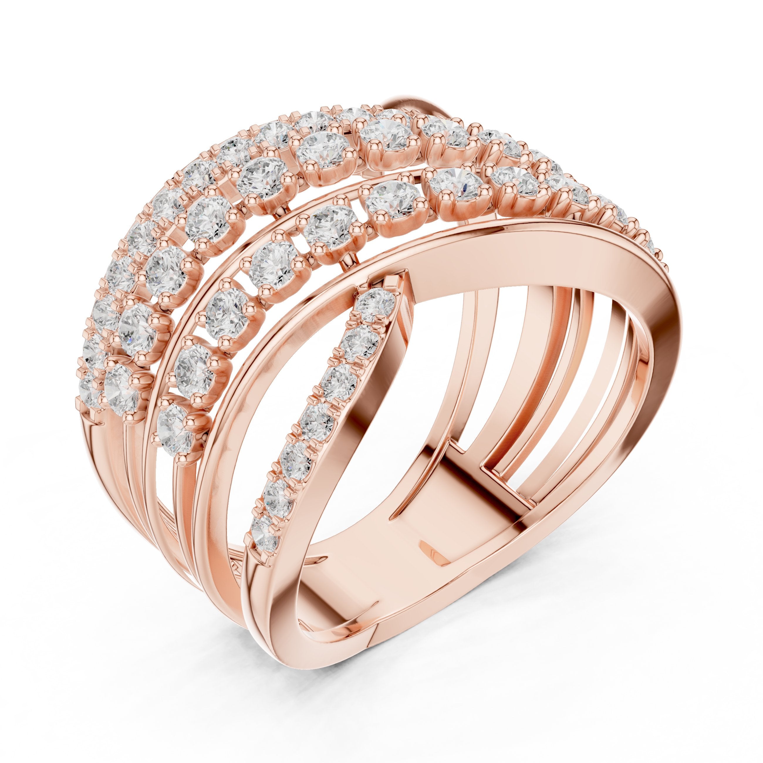 Round Diamond Multi Strand Wave Eternity Band in Rose Gold - VYKA Diamonds