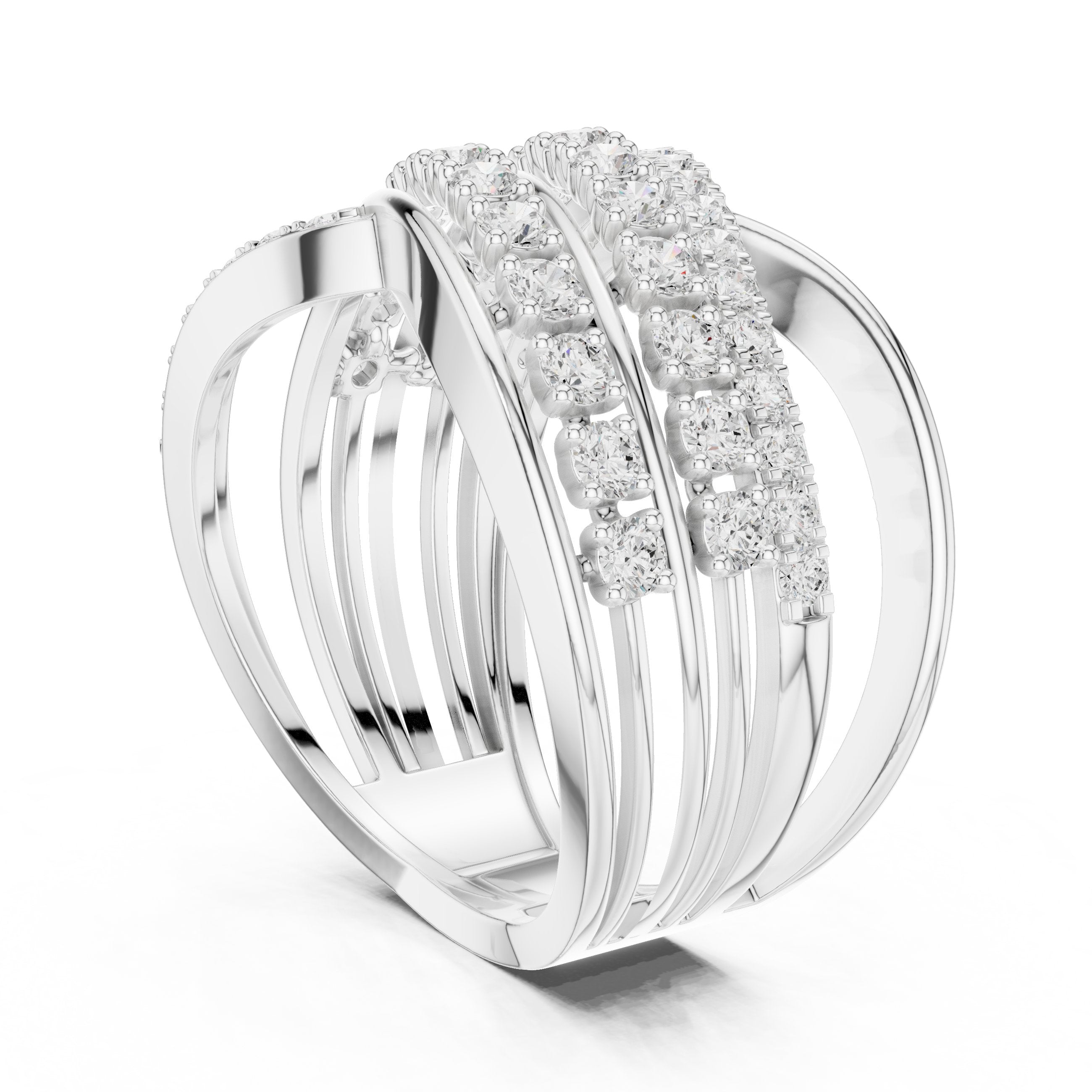 Round Diamond Multi Strand Wave Eternity Band in White Gold - VYKA Diamonds