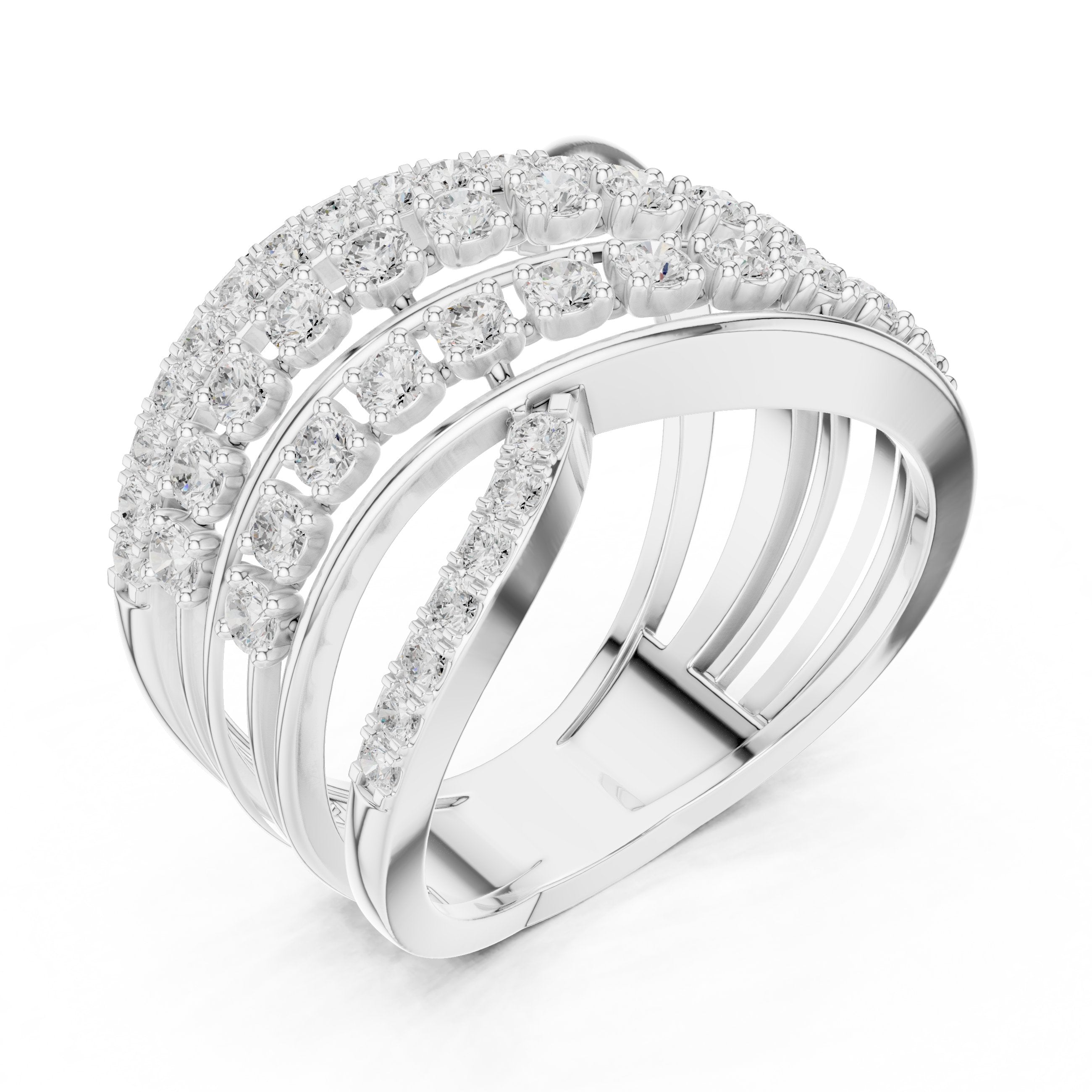 Round Diamond Multi Strand Wave Eternity Band in White Gold - VYKA Diamonds