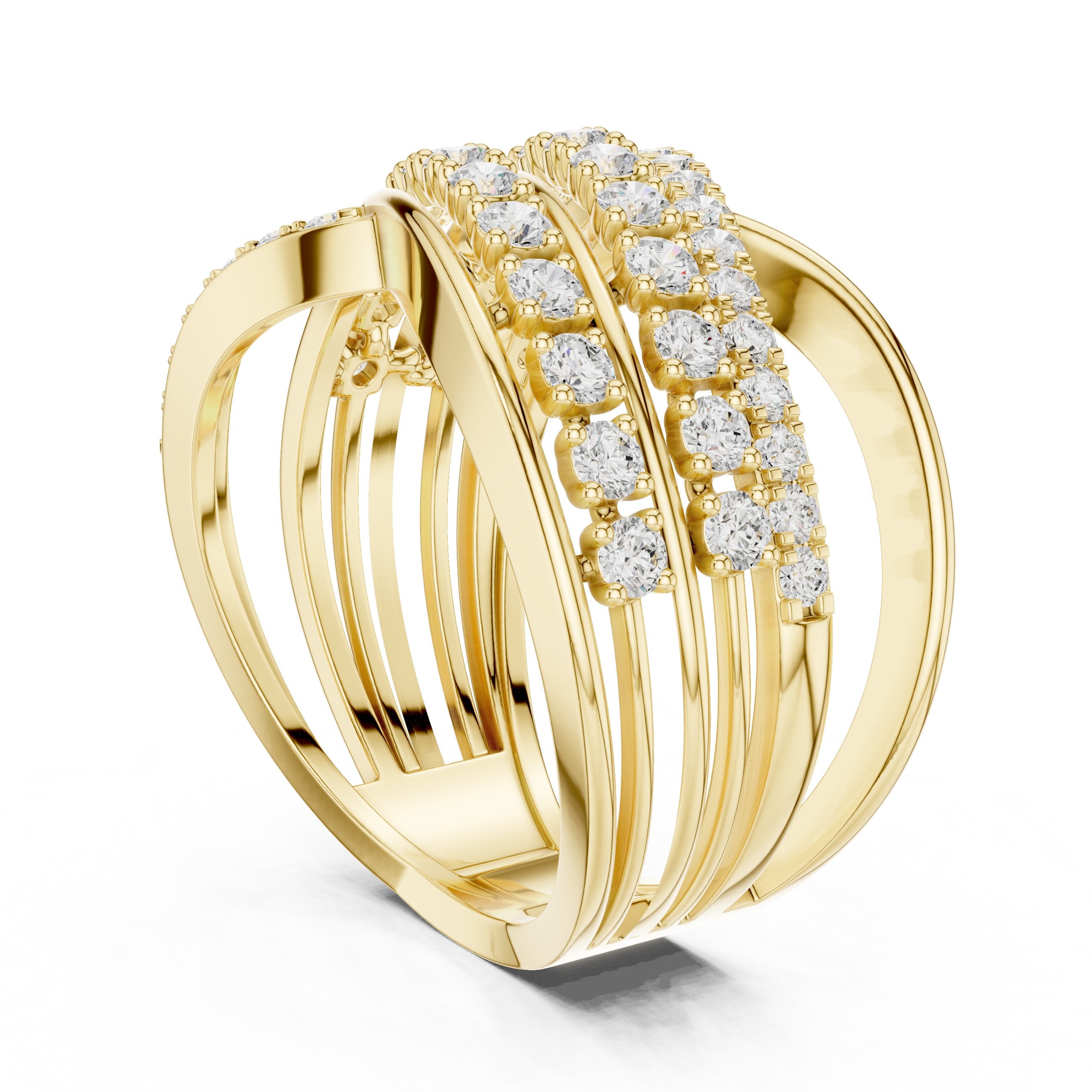 Round Diamond Multi Strand Wave Eternity Band in Yellow Gold - VYKA Diamonds