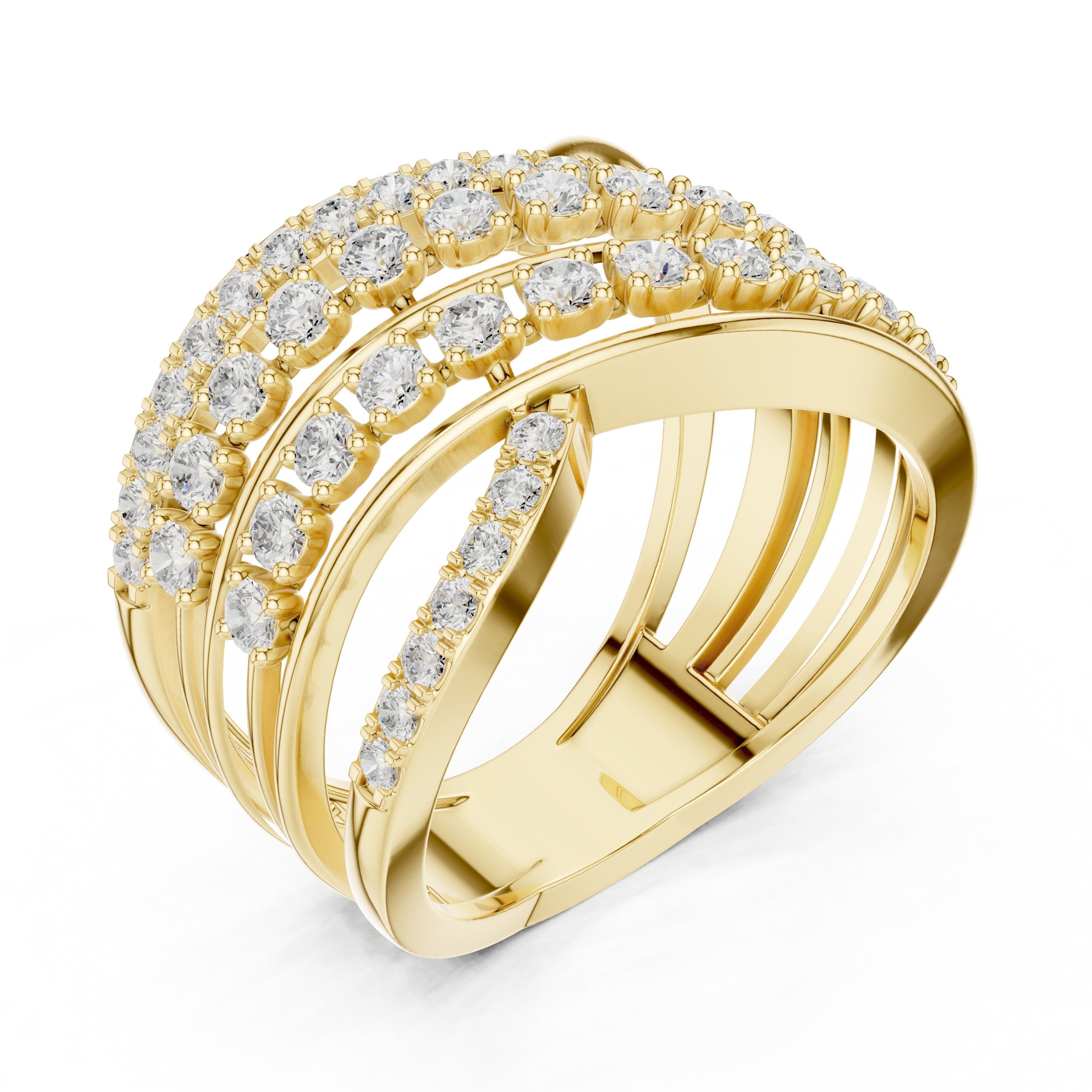 Round Diamond Multi Strand Wave Eternity Band in Yellow Gold - VYKA Diamonds