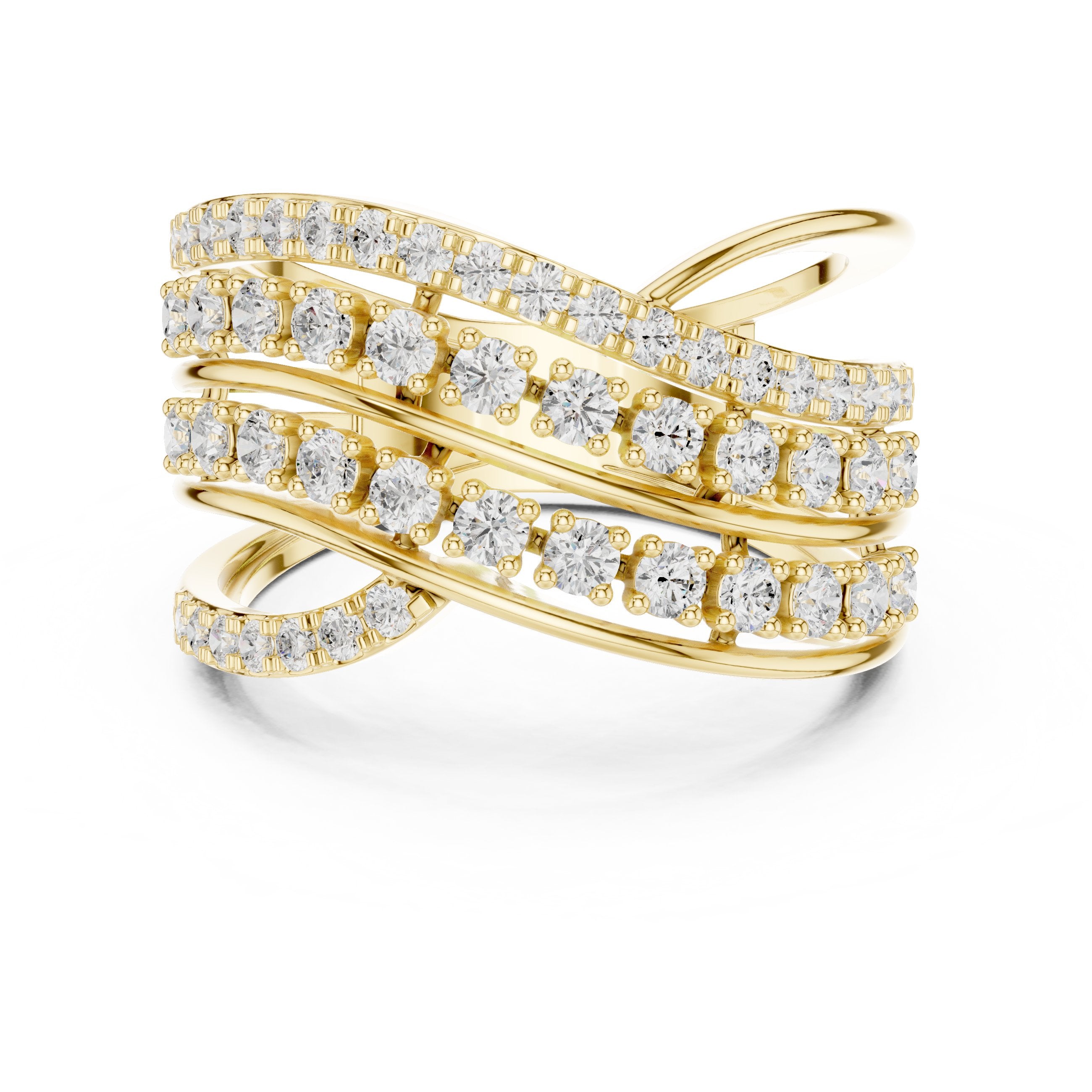 Round Diamond Multi Strand Wave Eternity Band in Yellow Gold - VYKA Diamonds