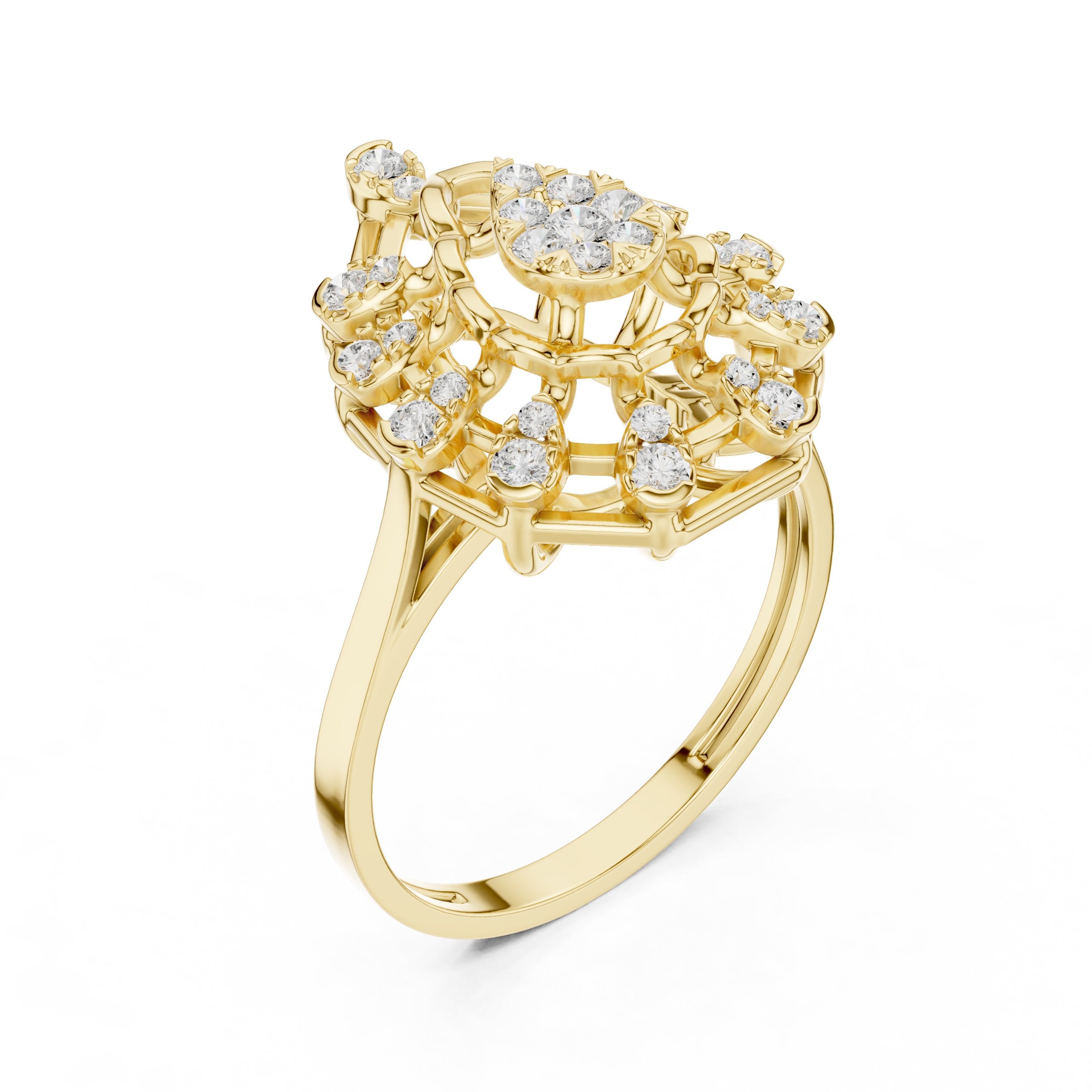 Round Diamond Cluster Engagement Ring in Yellow Gold - VYKA Diamonds