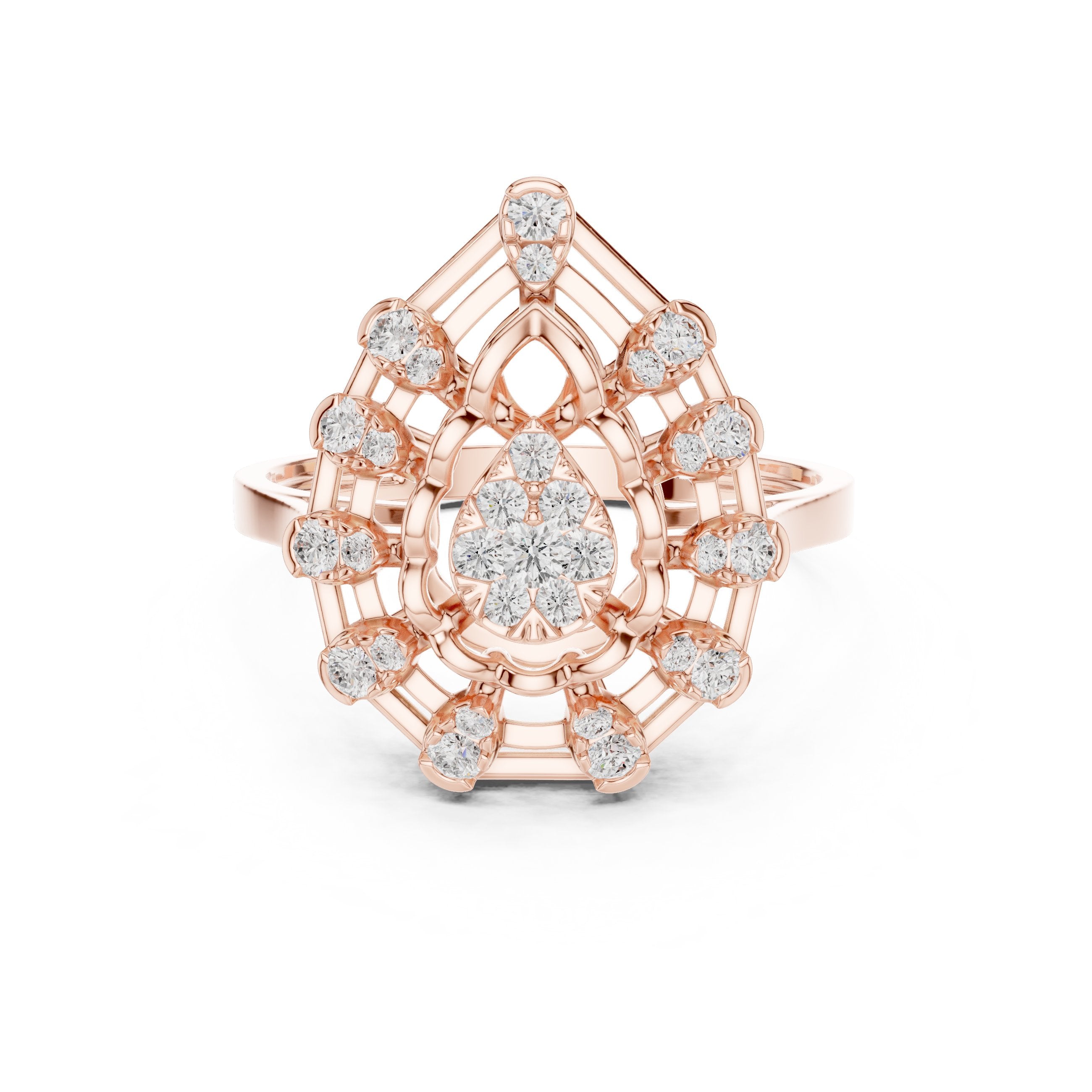 Round Diamond Cluster Engagement Ring in Rose Gold - VYKA Diamonds