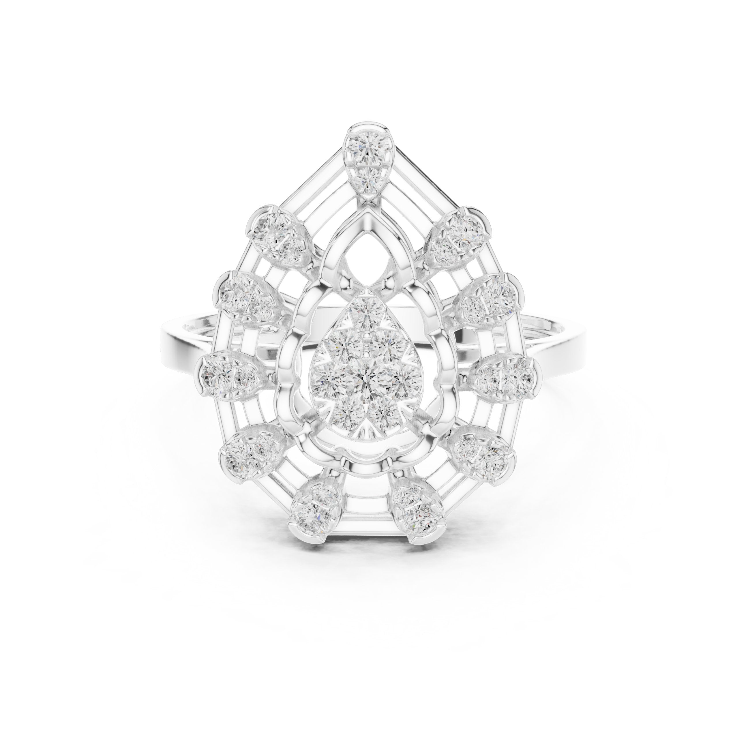 Round Diamond Cluster Engagement Ring in White Gold - VYKA Diamonds