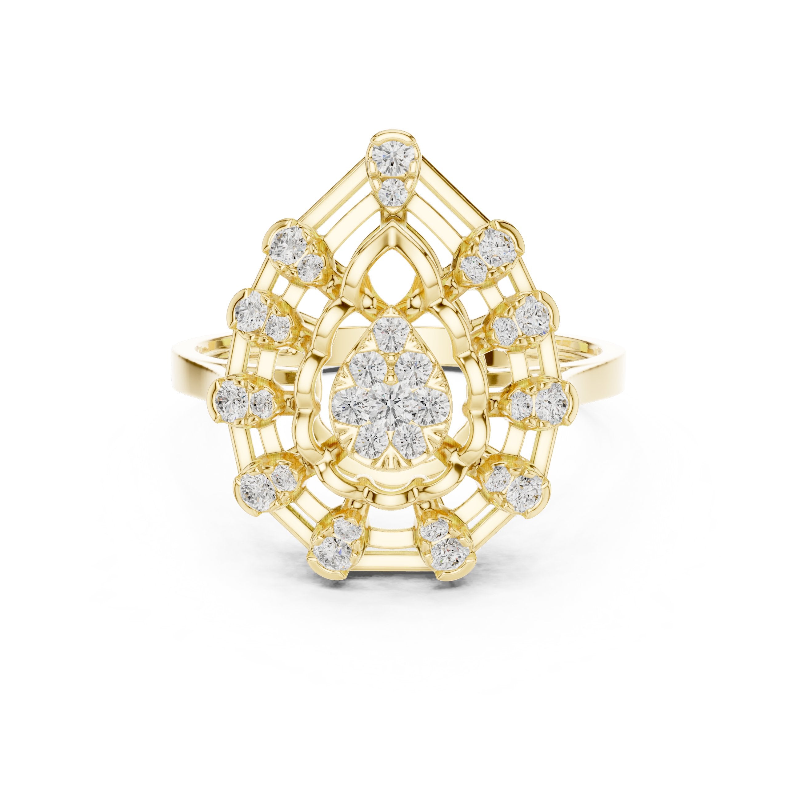 Round Diamond Cluster Engagement Ring in Yellow Gold - VYKA Diamonds