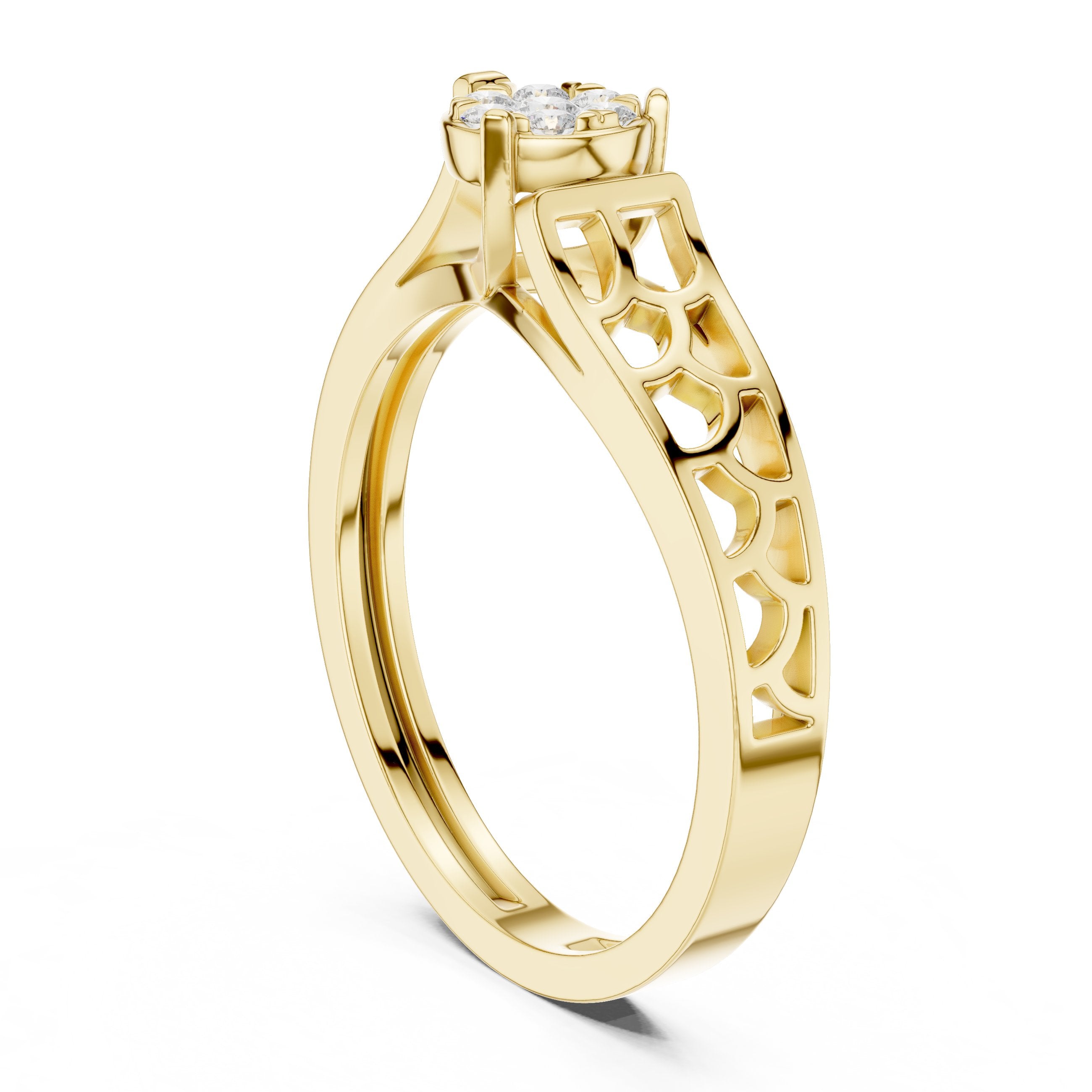 Grand Three Stone Diamond Engagement Ring in Yellow Gold - VYKA Diamonds