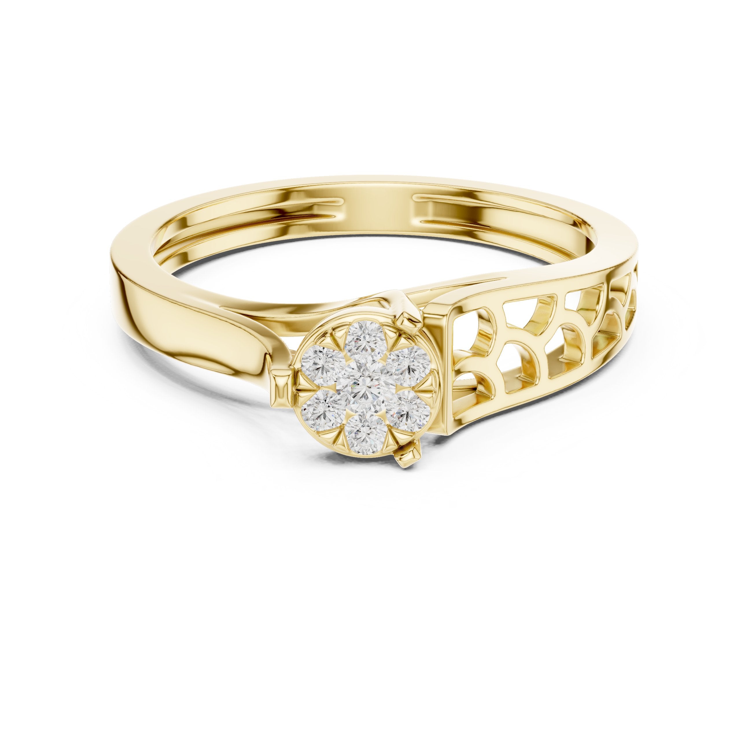 Grand Three Stone Diamond Engagement Ring in Yellow Gold - VYKA Diamonds