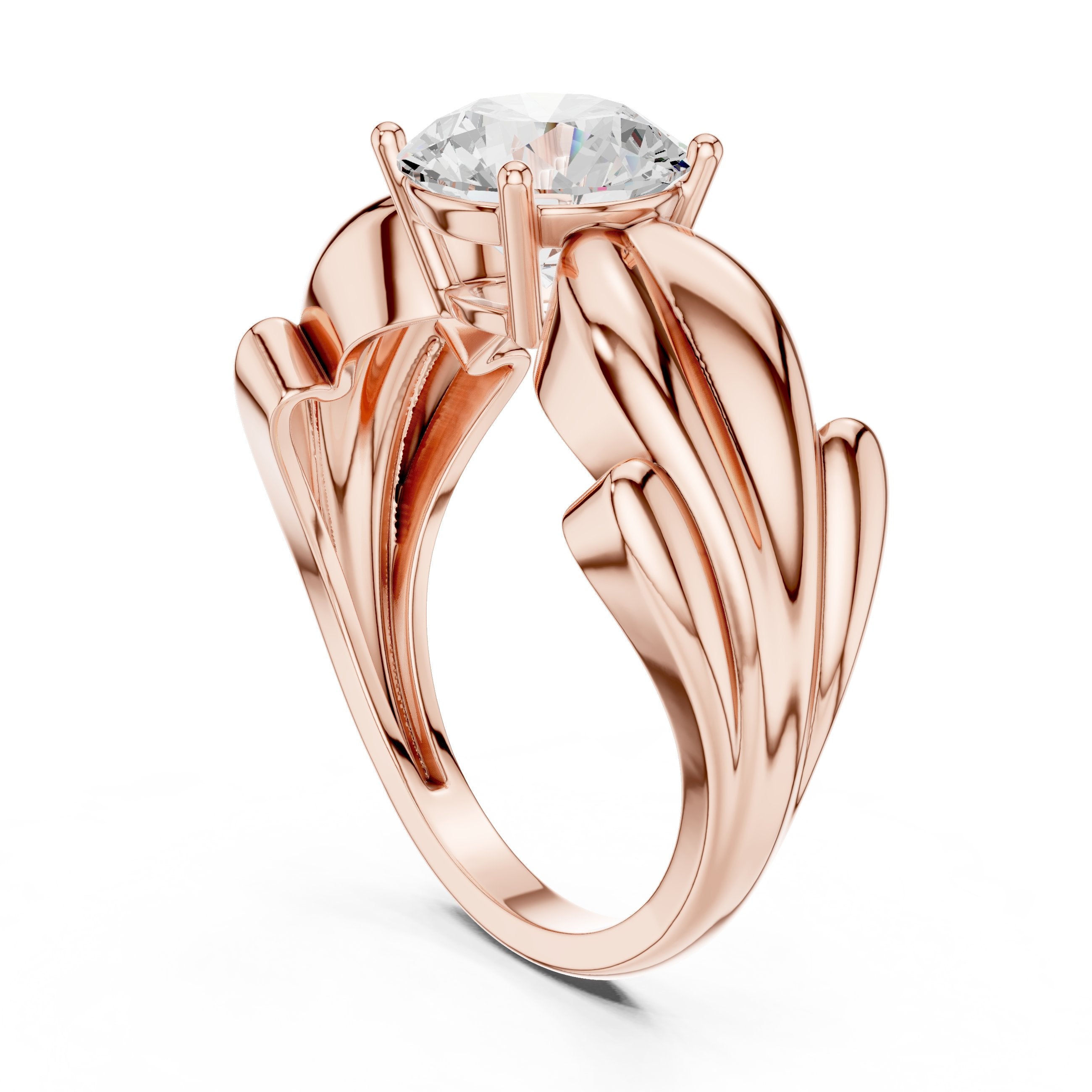Round Diamond Solitaire Engagement Ring with Knot Detail Wide Band in Rose Gold - VYKA Diamonds