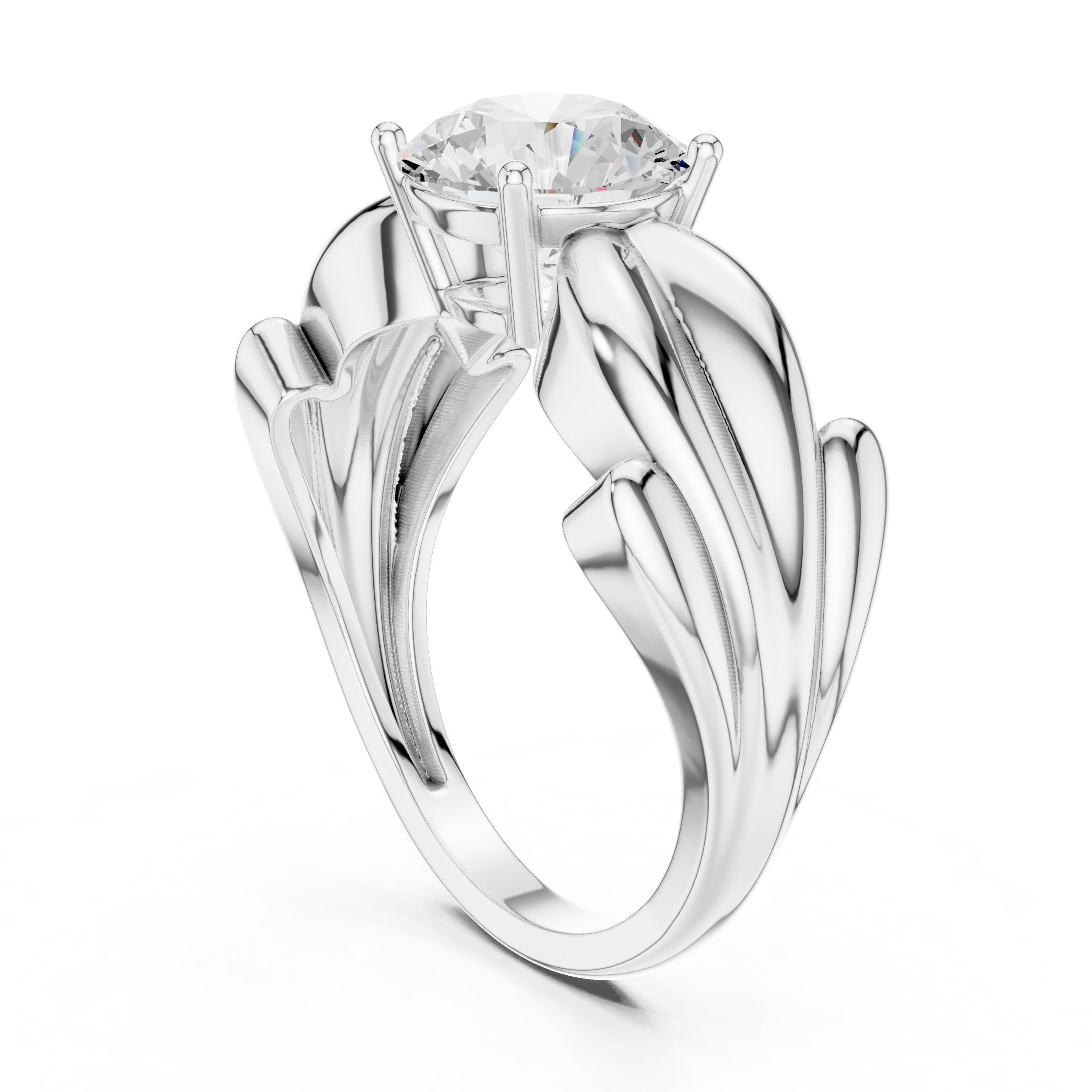 Round Diamond Solitaire Engagement Ring with Knot Detail Wide Band in White Gold - VYKA Diamonds