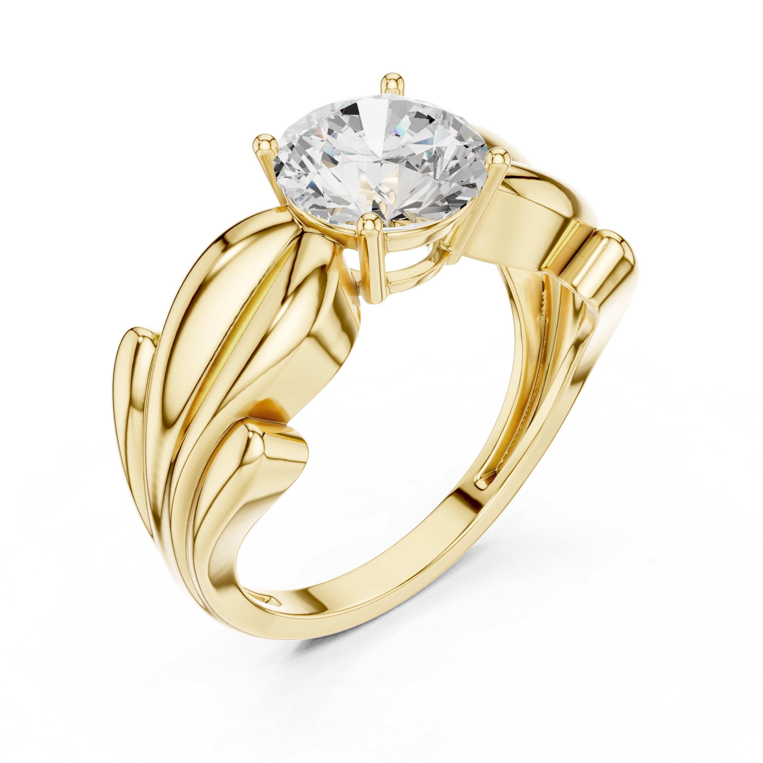 Round Diamond Solitaire Engagement Ring with Knot Detail Wide Band in Yellow Gold - VYKA Diamonds