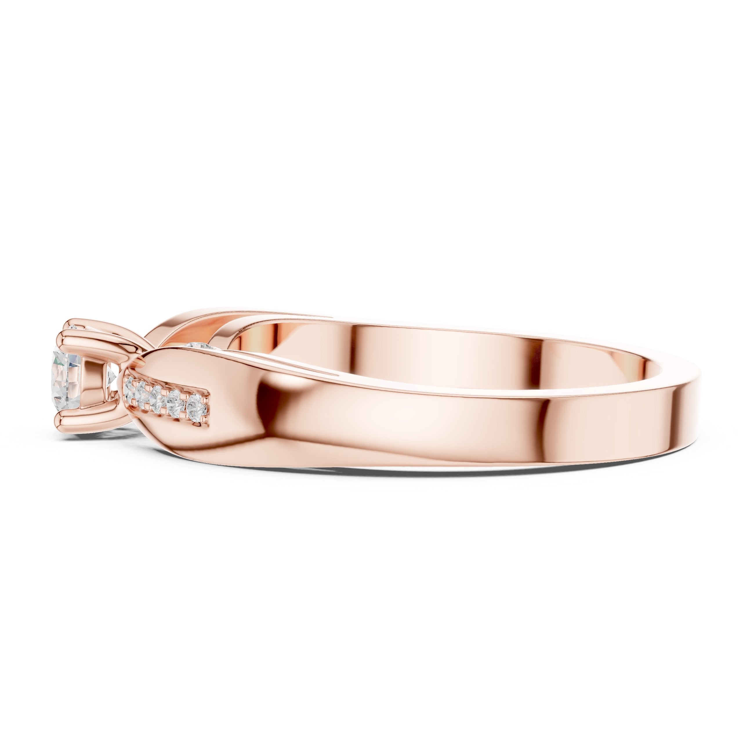 Round Diamond Engagement Ring with Pavé Chevron Bypass Shank in Rose Gold - VYKA Diamonds