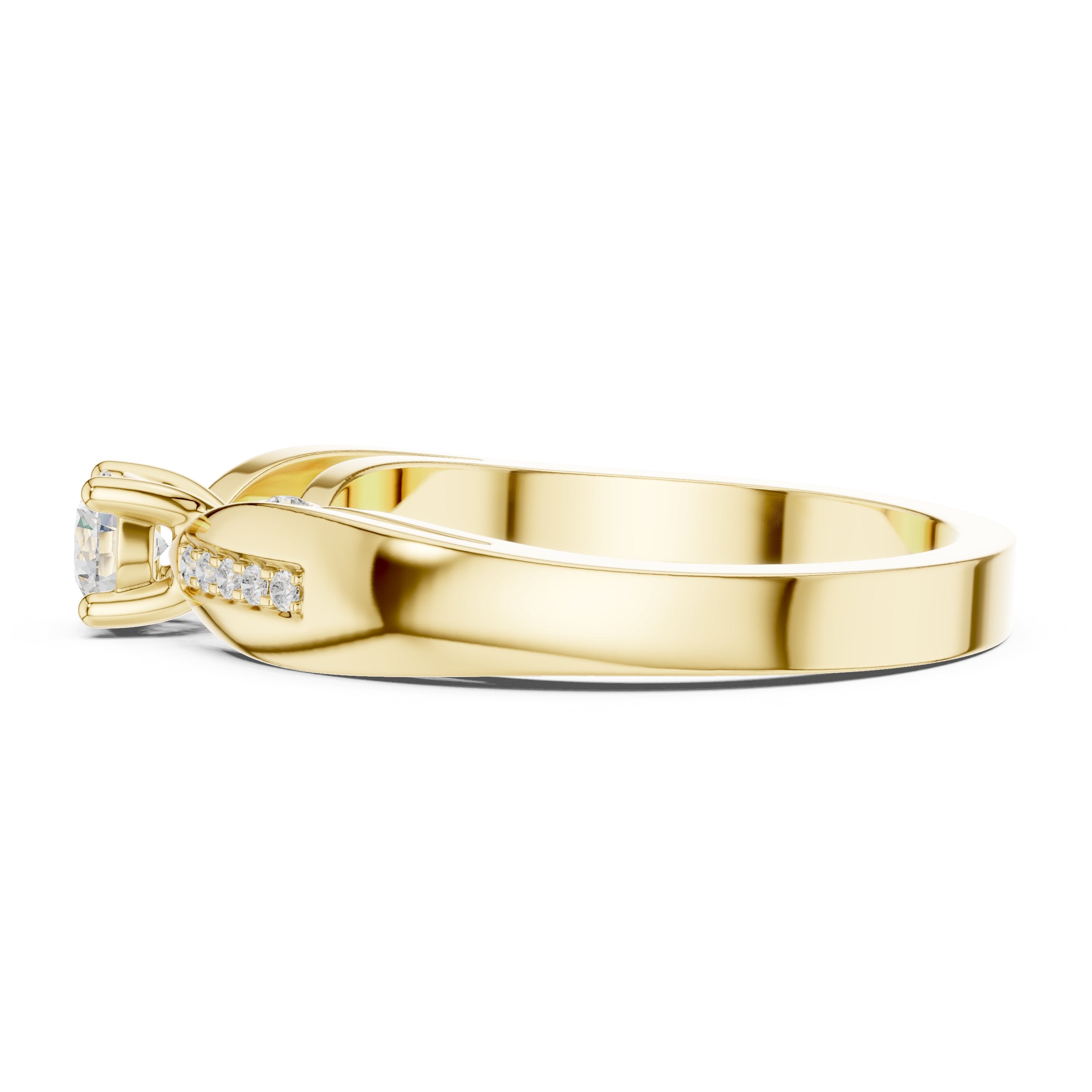 Round Diamond Engagement Ring with Pavé Chevron Bypass Shank in Yellow Gold - VYKA Diamonds