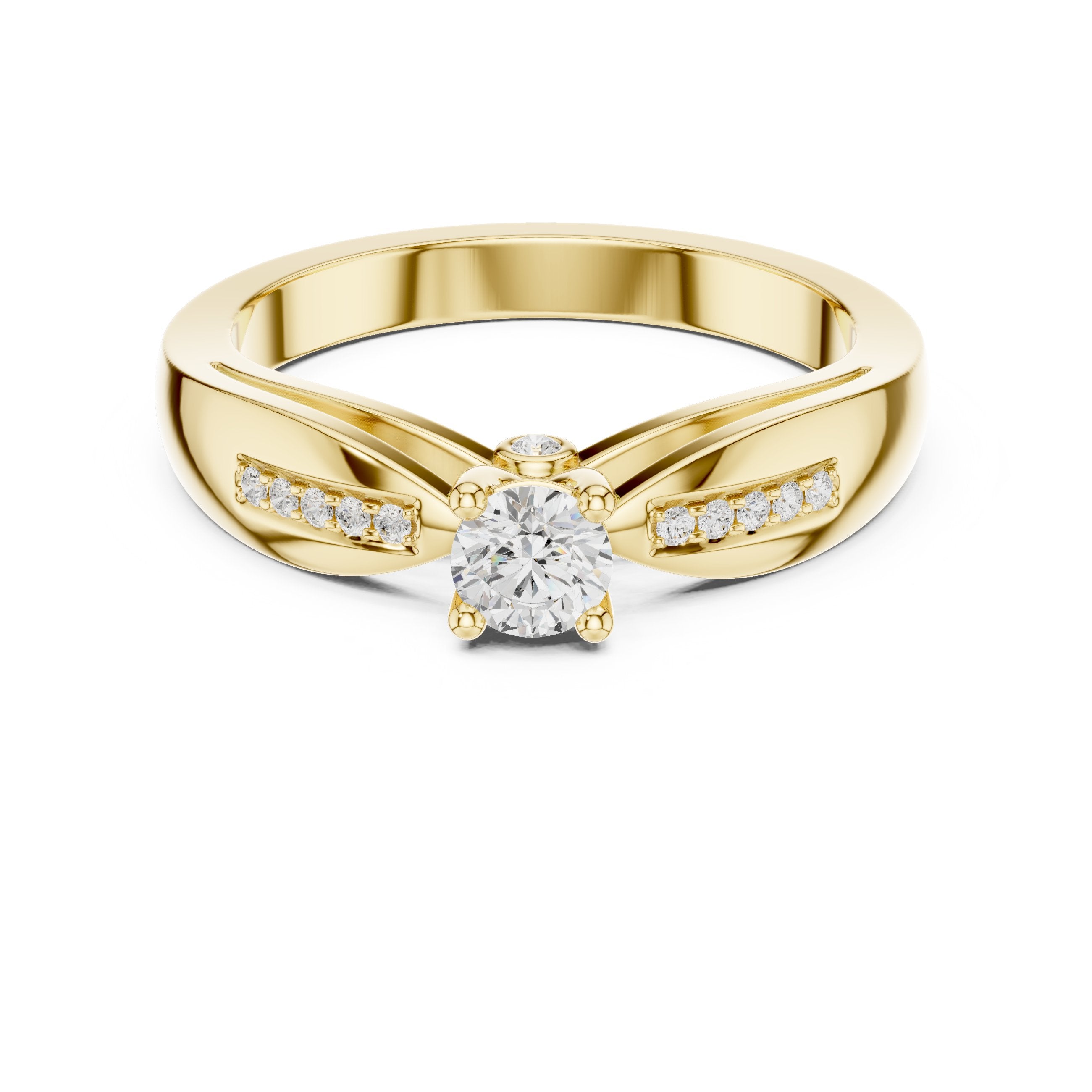 Round Diamond Engagement Ring with Pavé Chevron Bypass Shank in Yellow Gold - VYKA Diamonds