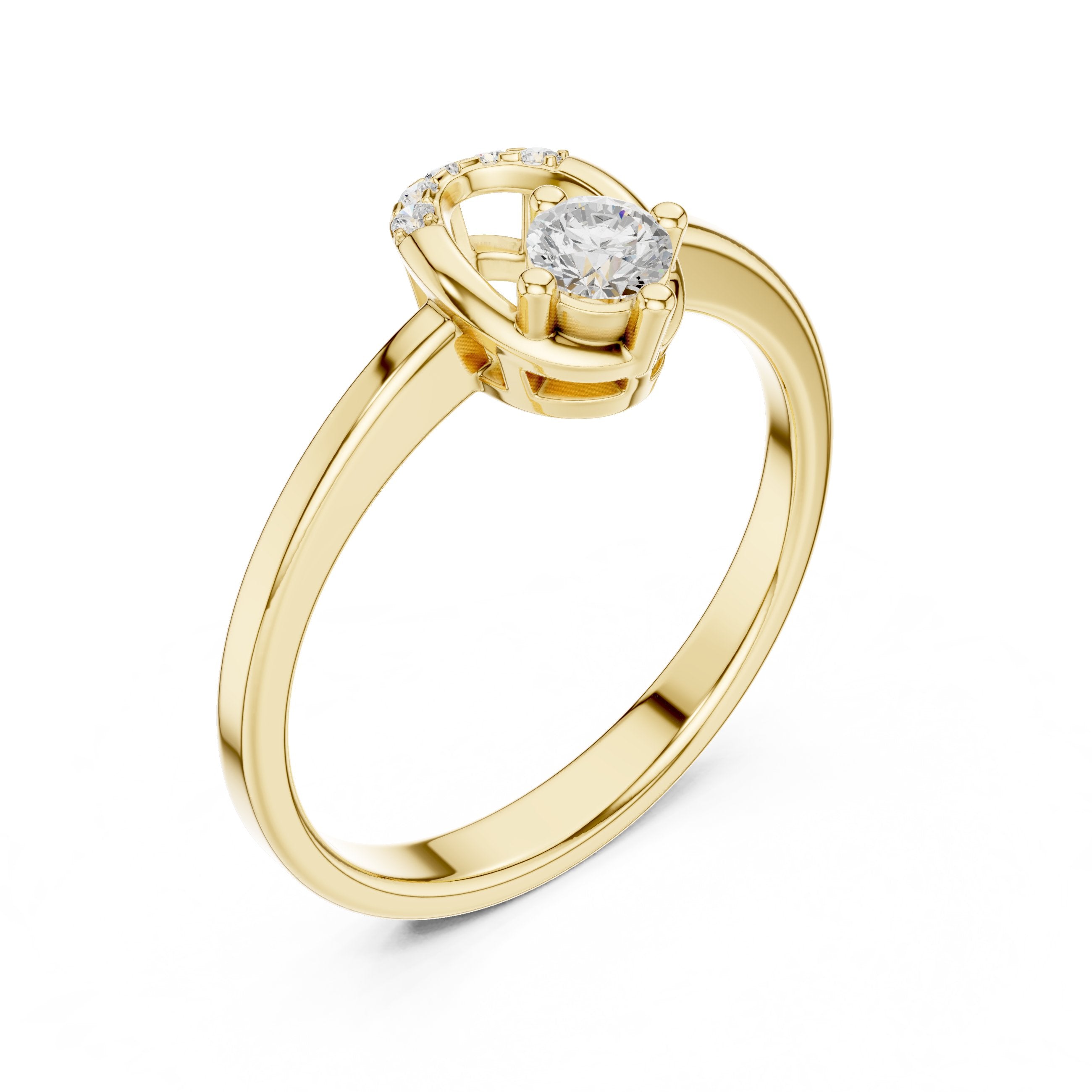 Poised Art Deco Diamond Engagement Ring in Yellow Gold - VYKA Diamonds