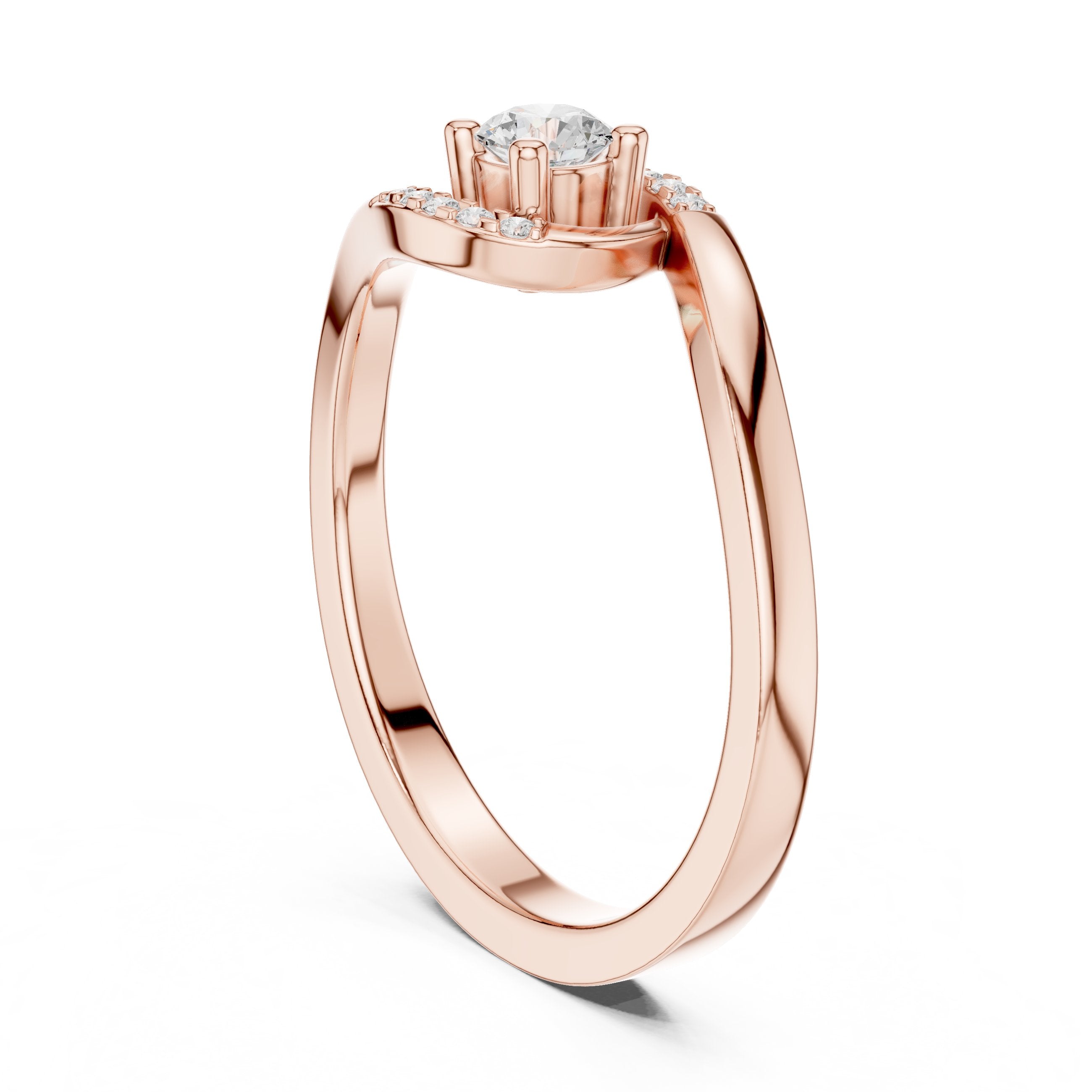 Rising Tapered Diamond Engagement Ring in Rose Gold - VYKA Diamonds