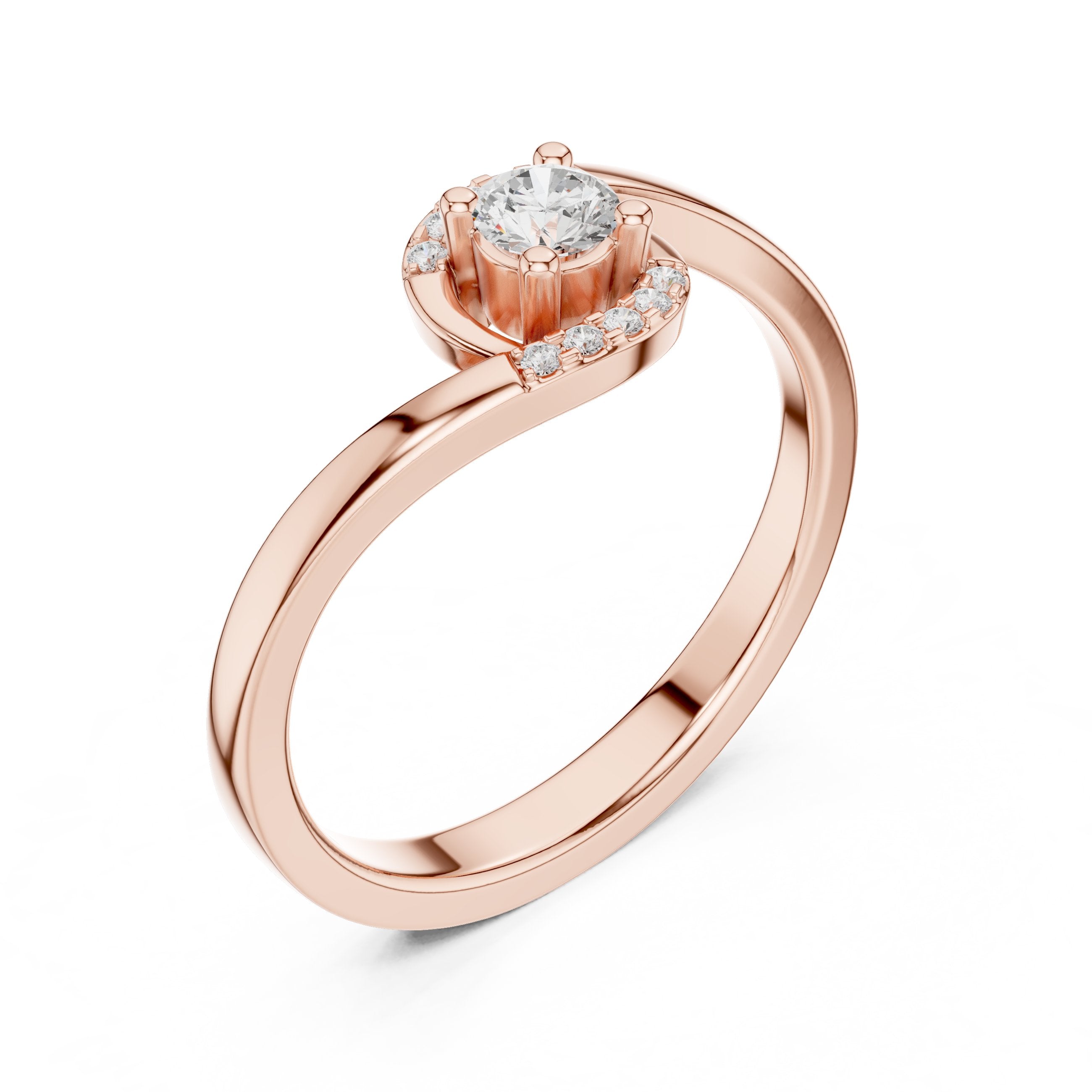 Rising Tapered Diamond Engagement Ring in Rose Gold - VYKA Diamonds