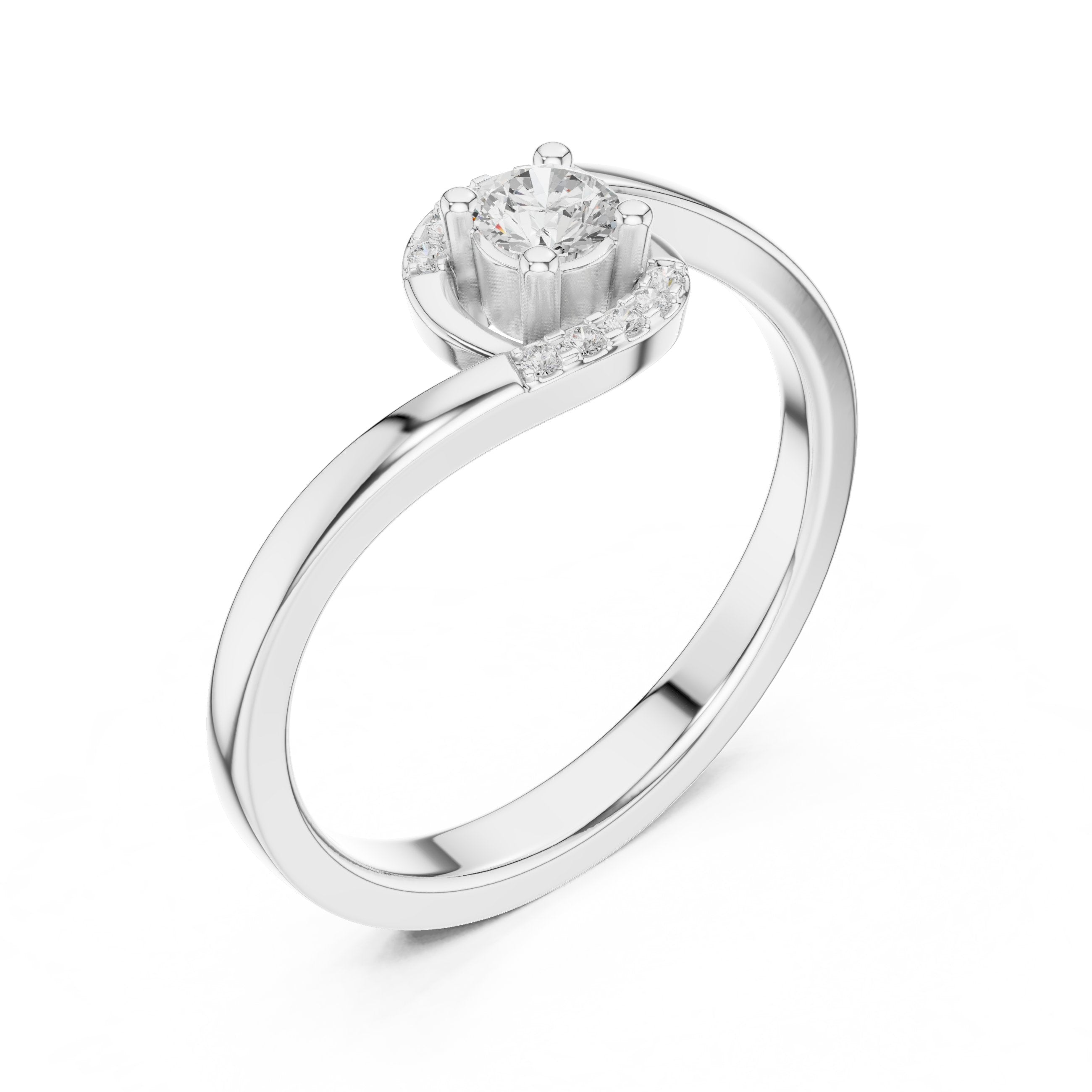 Rising Tapered Diamond Engagement Ring in White Gold - VYKA Diamonds