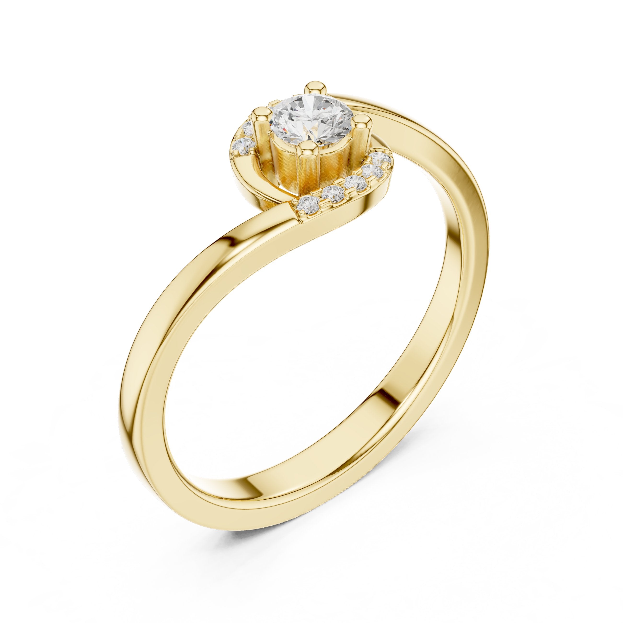 Rising Tapered Diamond Engagement Ring in Yellow Gold - VYKA Diamonds
