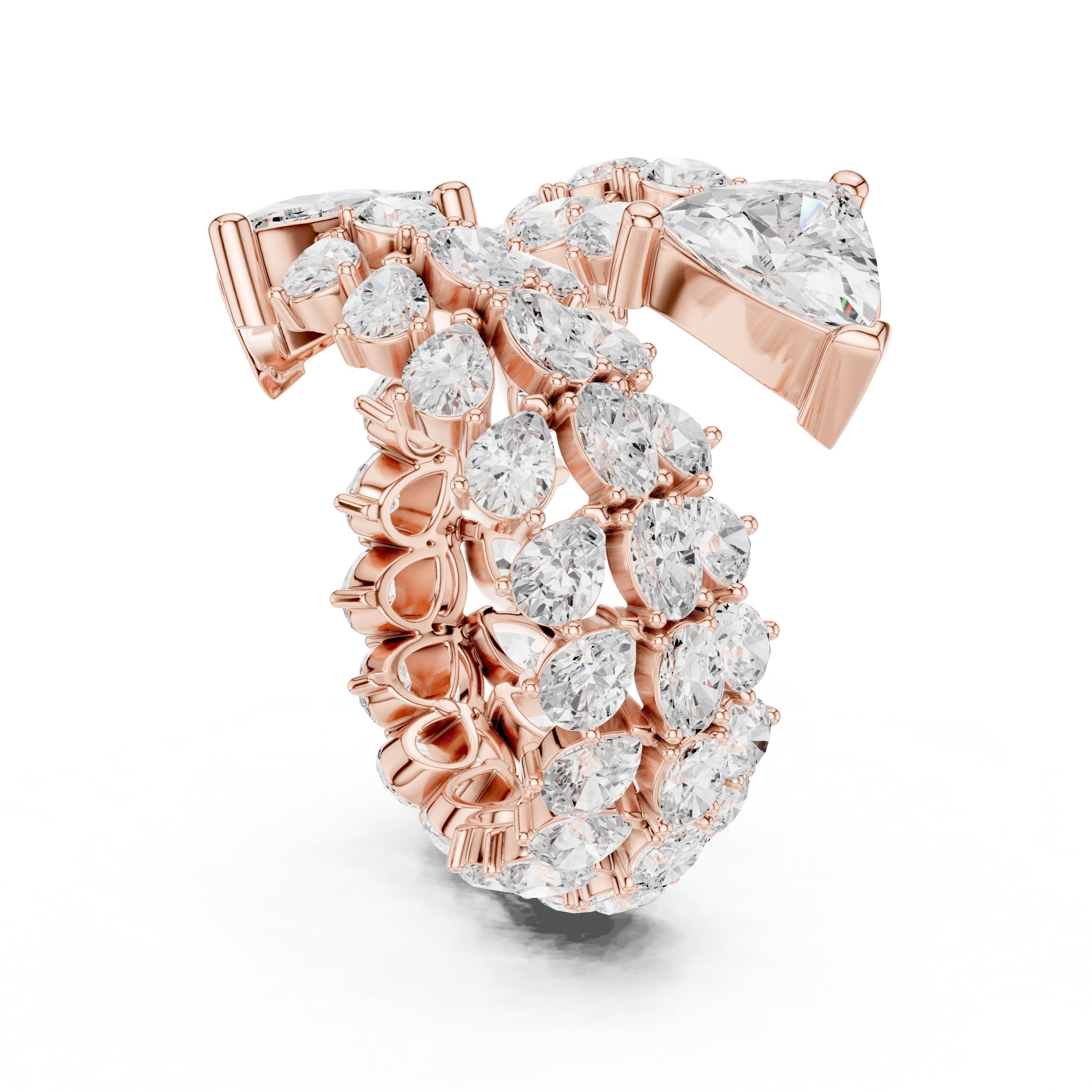 Trilliant Cut Toi et Moi Diamond Engagement Ring with Cluster Pavé Halo in Rose Gold - VYKA Diamonds