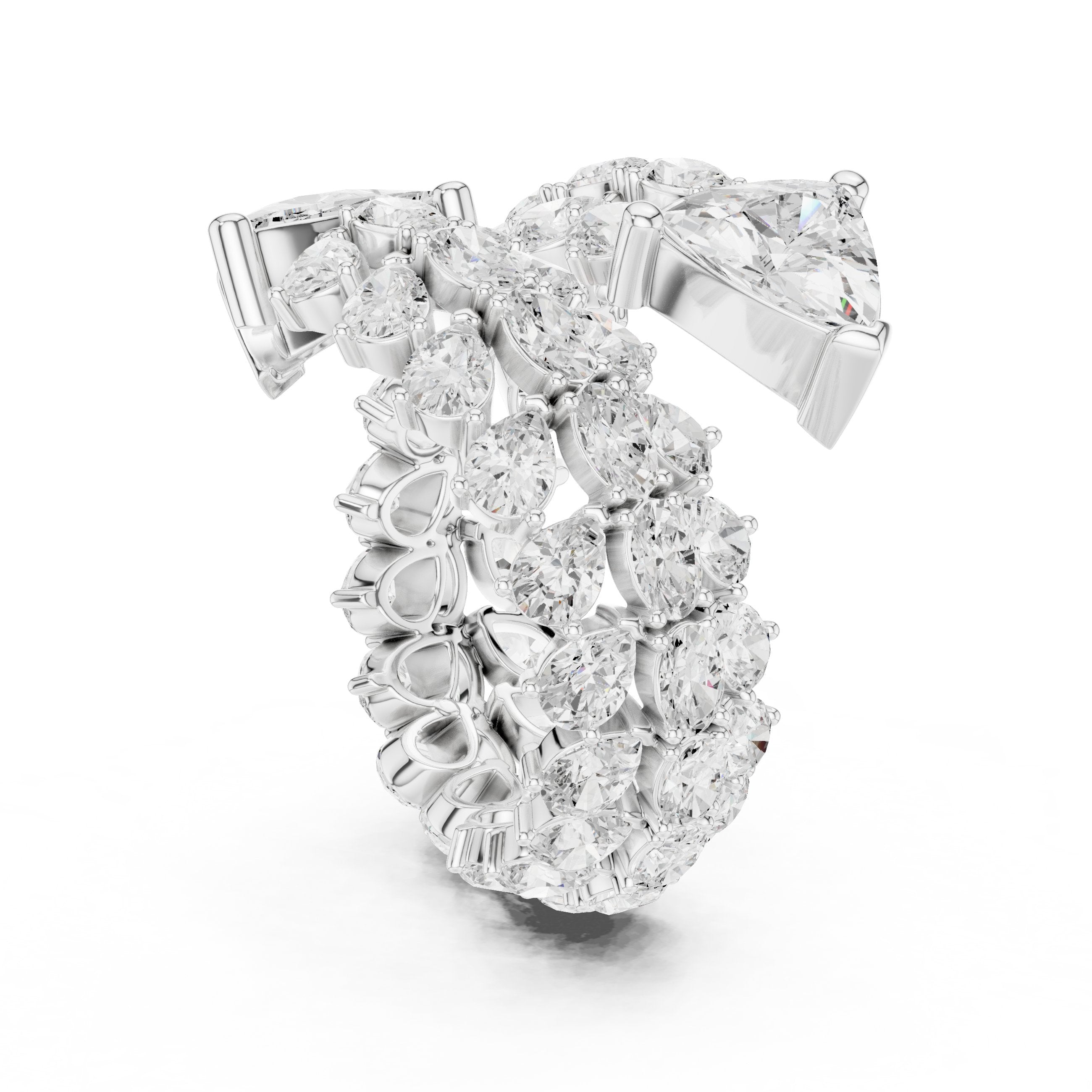 Trilliant Cut Toi et Moi Diamond Engagement Ring with Cluster Pavé Halo in White Gold - VYKA Diamonds