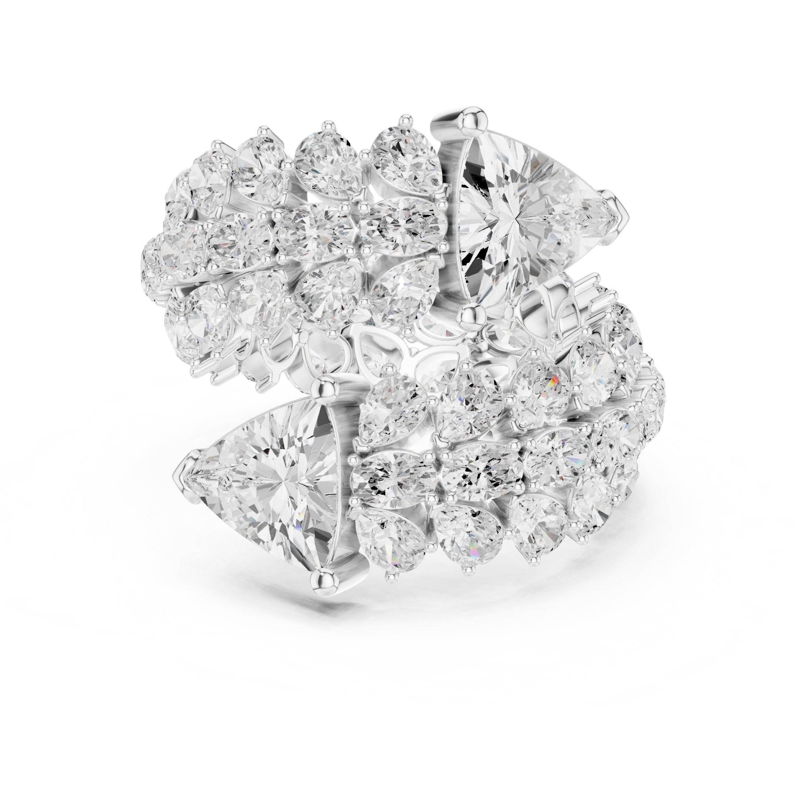 Trilliant Cut Toi et Moi Diamond Engagement Ring with Cluster Pavé Halo in White Gold - VYKA Diamonds