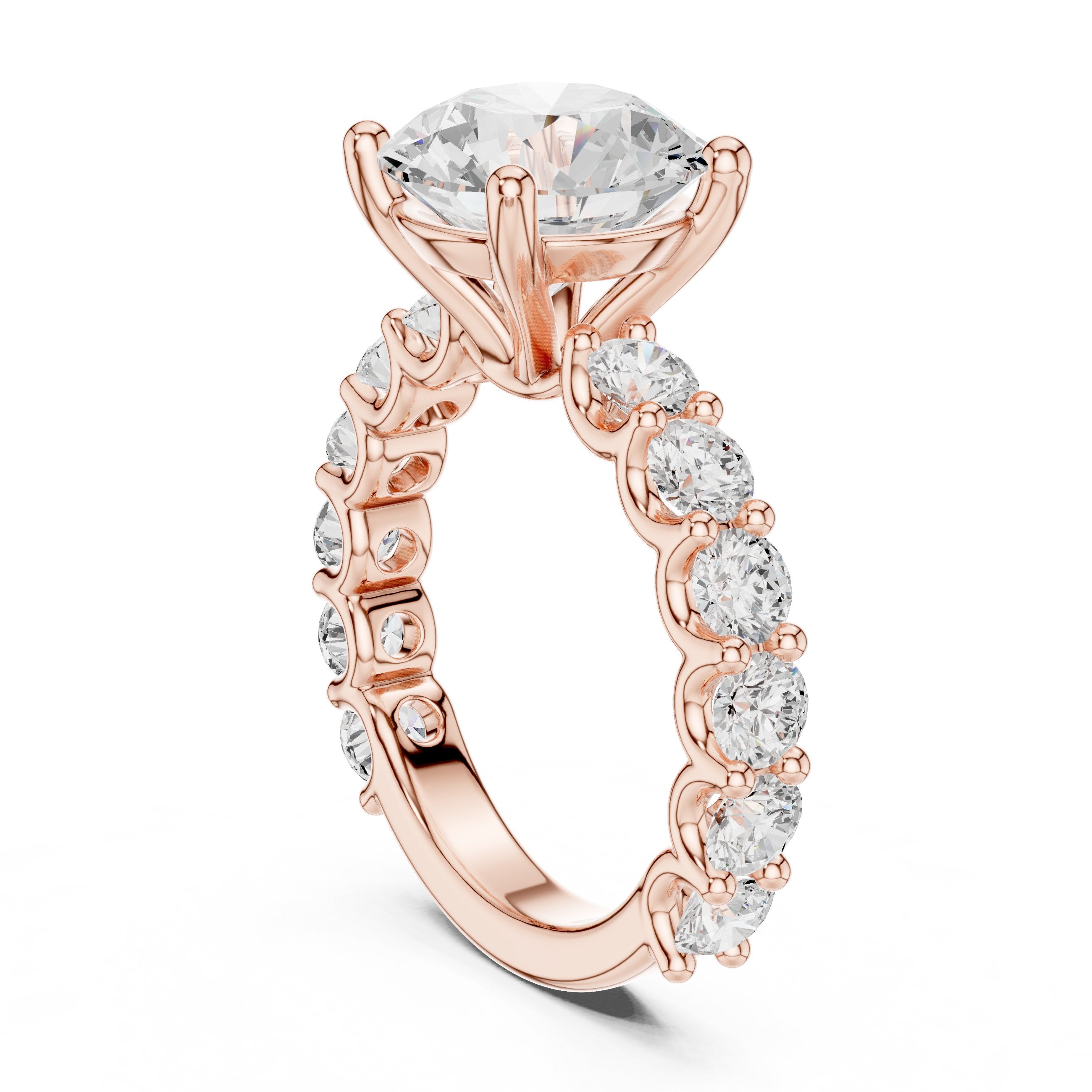 Round Diamond Engagement Ring with Spaced Pavé Side Accents and Hidden Halo in Rose Gold - VYKA Diamonds