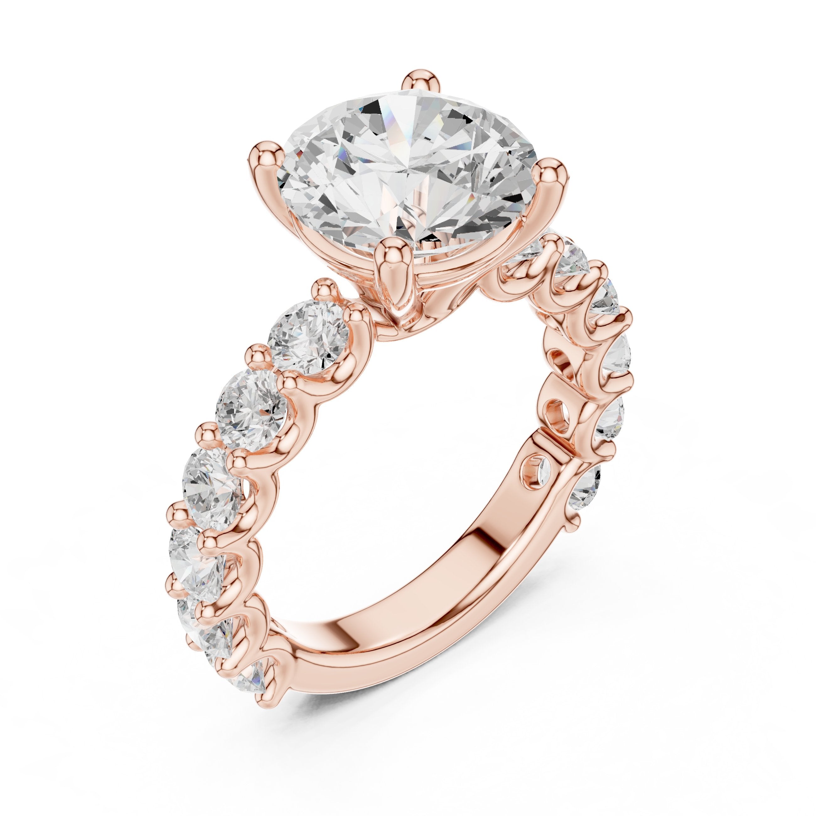 Round Diamond Engagement Ring with Spaced Pavé Side Accents and Hidden Halo in Rose Gold - VYKA Diamonds
