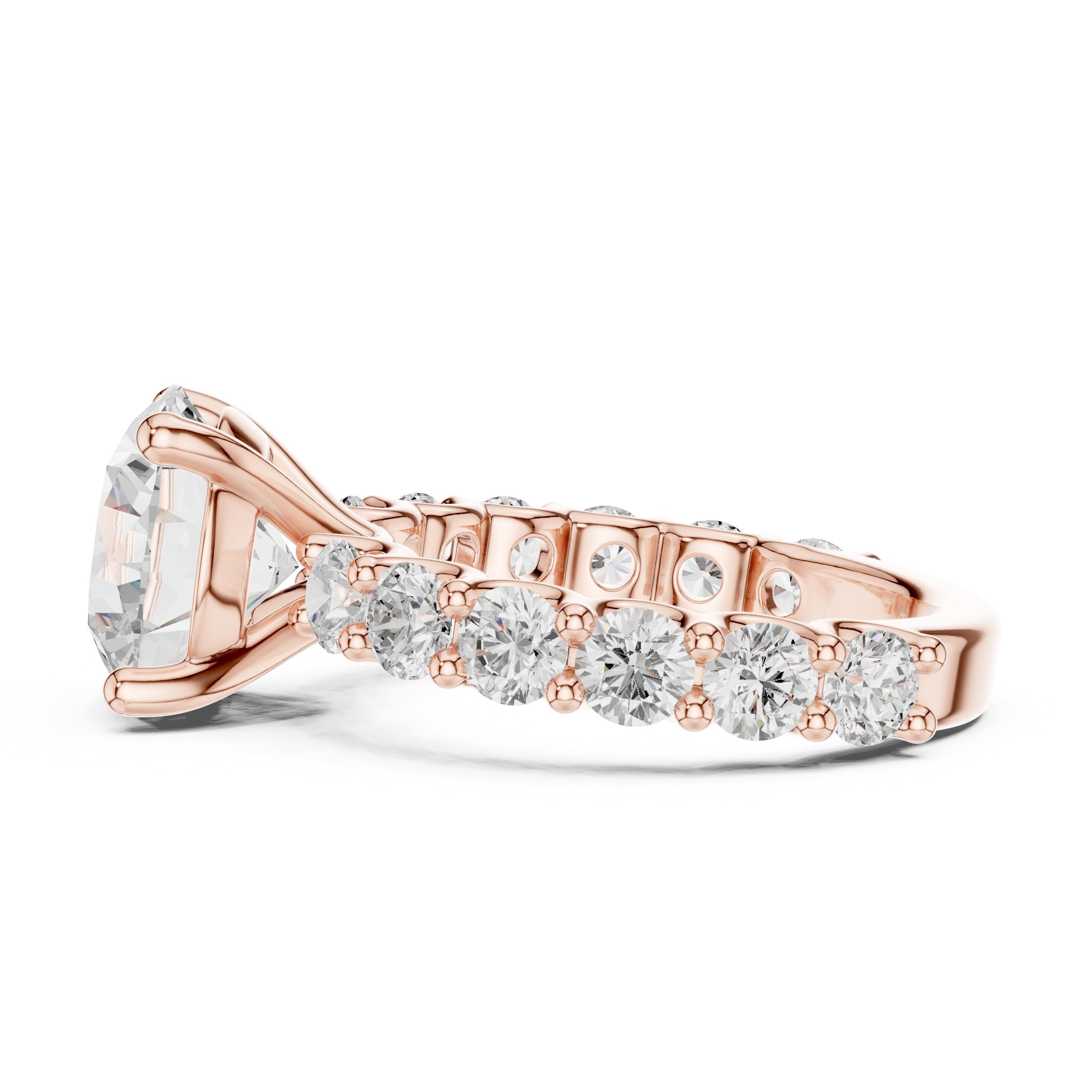 Round Diamond Engagement Ring with Spaced Pavé Side Accents and Hidden Halo in Rose Gold - VYKA Diamonds