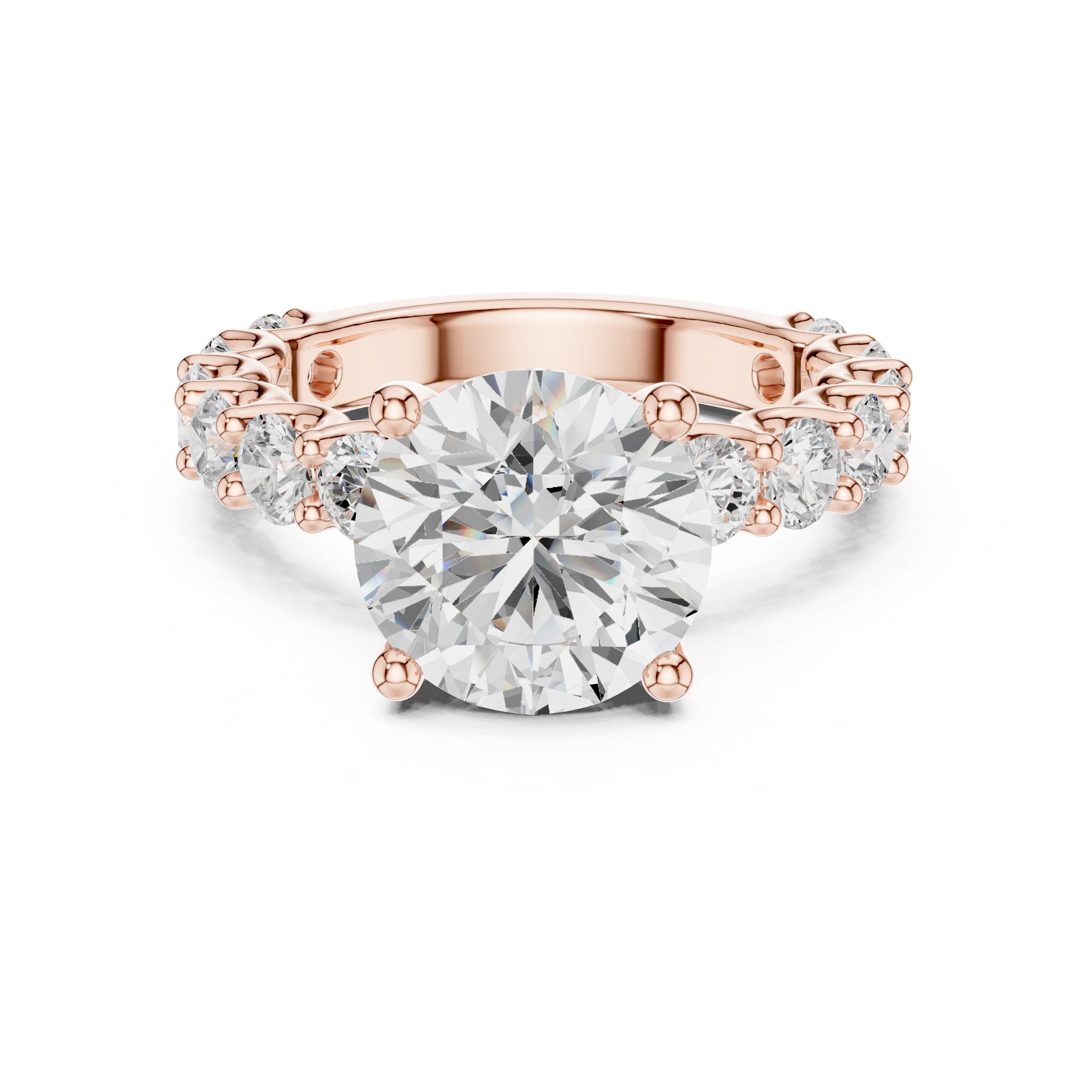 Round Diamond Engagement Ring with Spaced Pavé Side Accents and Hidden Halo in Rose Gold - VYKA Diamonds