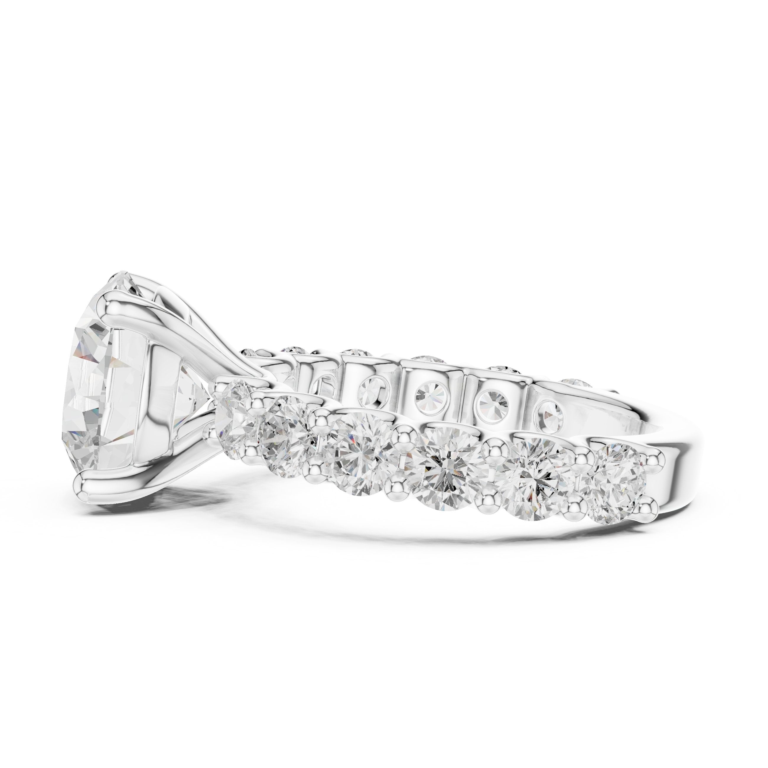 Round Diamond Engagement Ring with Spaced Pavé Side Accents and Hidden Halo in White Gold - VYKA Diamonds